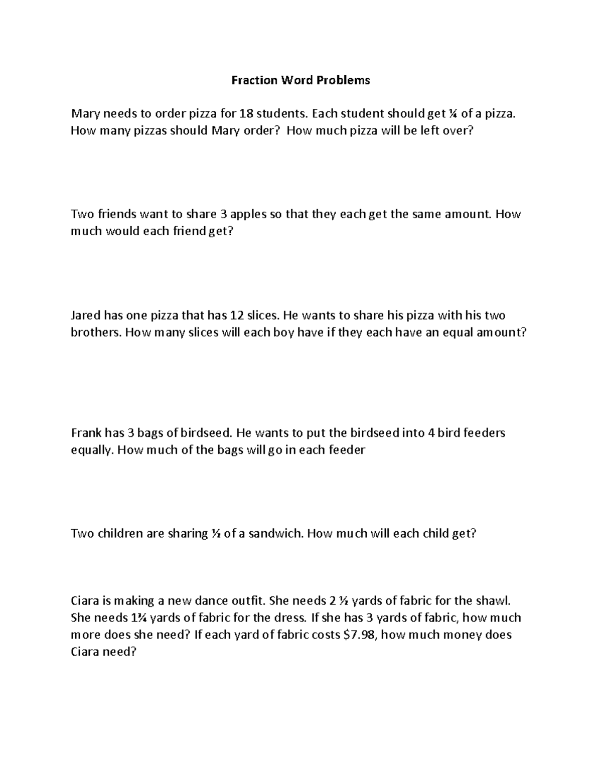 Fraction multistep - For Practice - Fraction Word Problems Mary needs ...