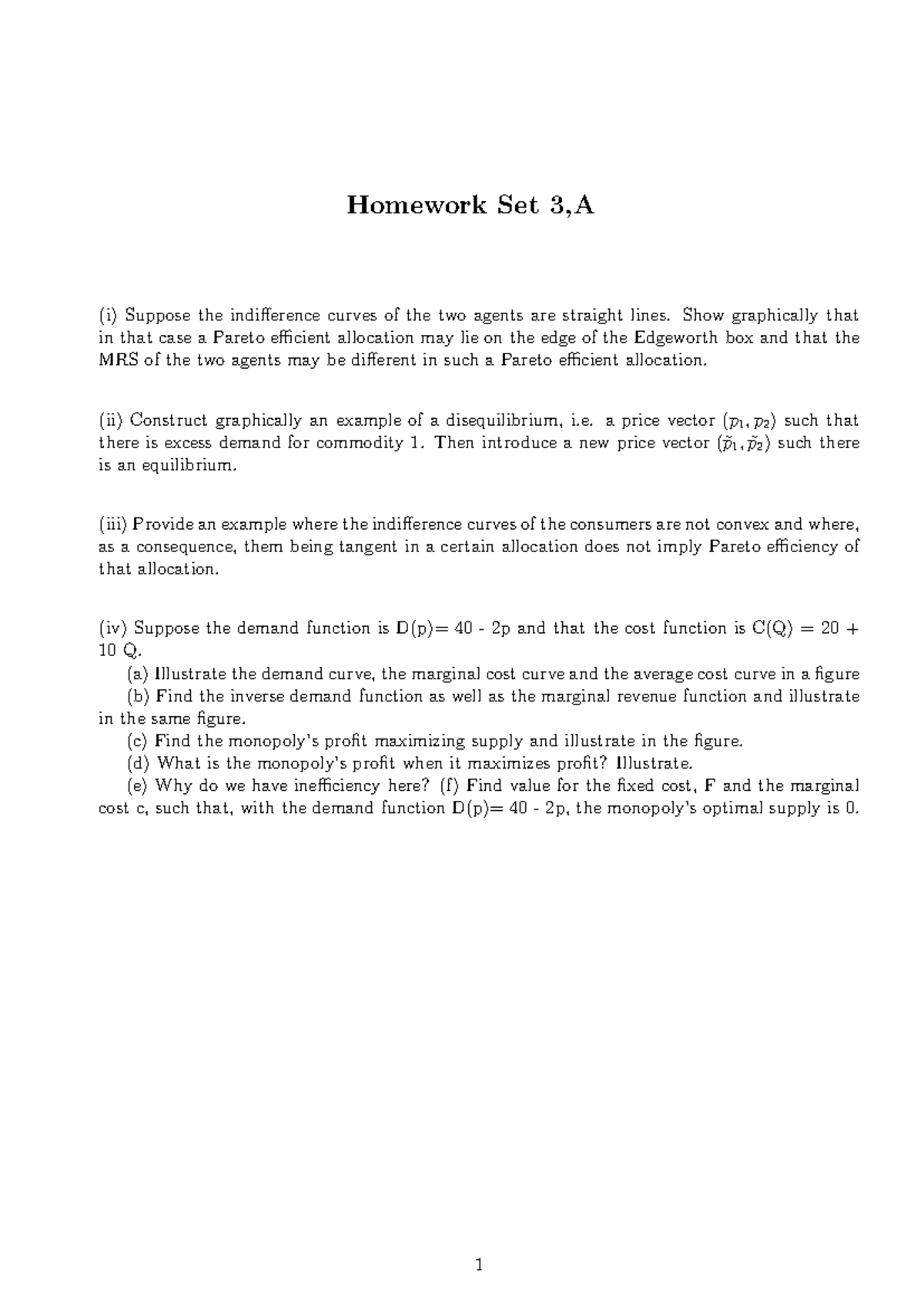 EP HW set 3,A - Hw for class - Homework Set 3,A (i) Suppose the ...