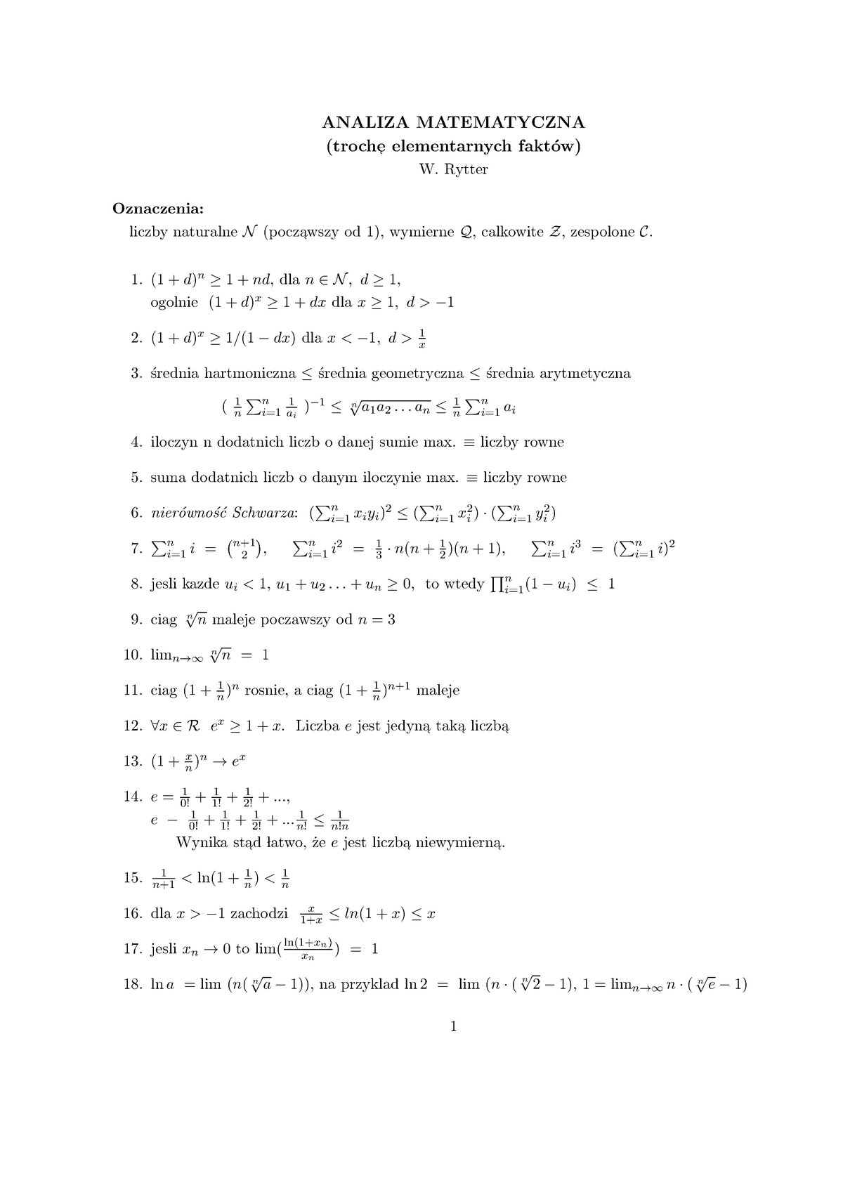 LISTA ZADAŃ Analiza Matematyczna 1 - ANALIZA MATEMATYCZNA (troche ...