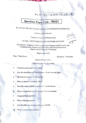 CNS nov dec 2023 Question paper 1. 2. 6 Time Three hours 8. 9