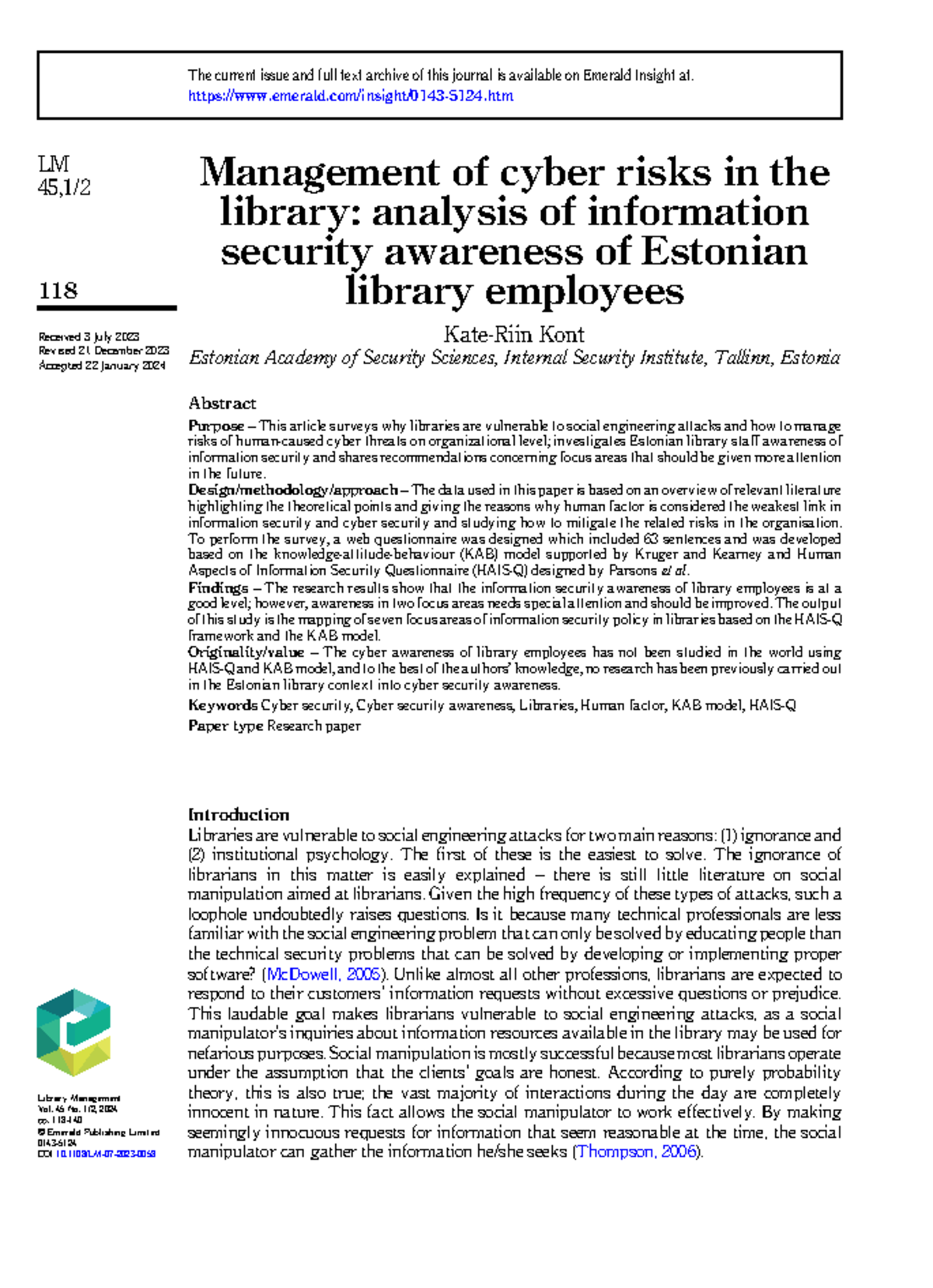 IMC651 (13) - article - Management of cyber risks in the library ...