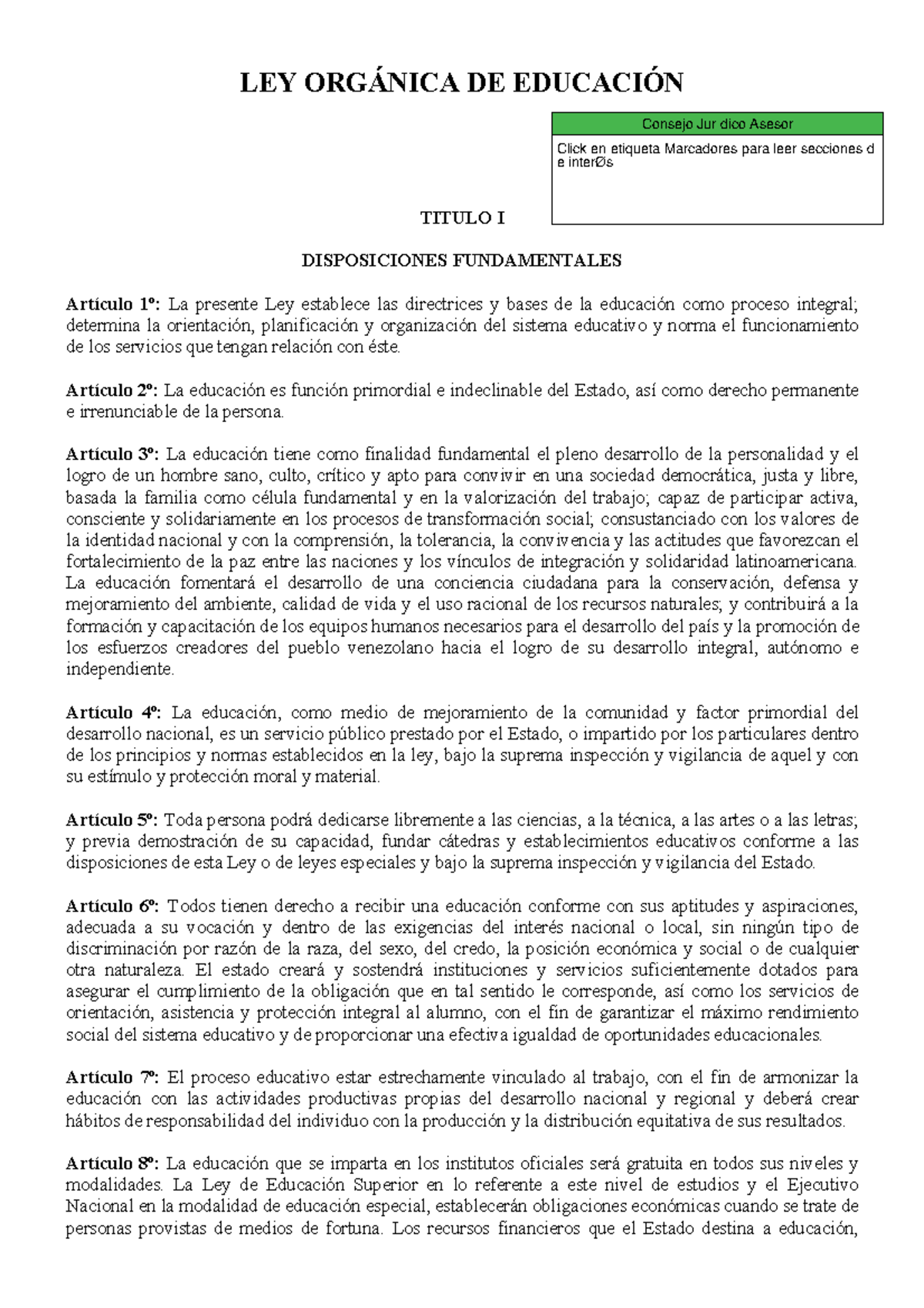 LEY Organica DE Educacion - Warning: Popup annotation has a missing or ...