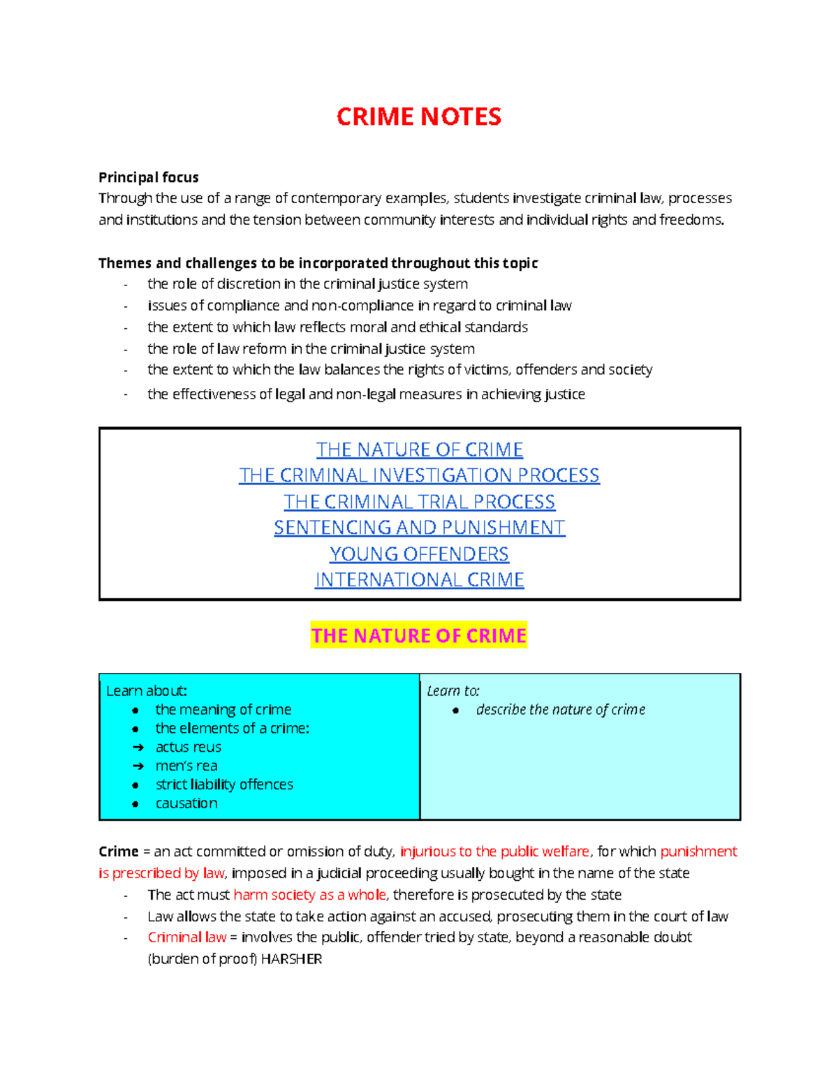 Document - assessment task complete - CRIME NOTES Principal focus ...