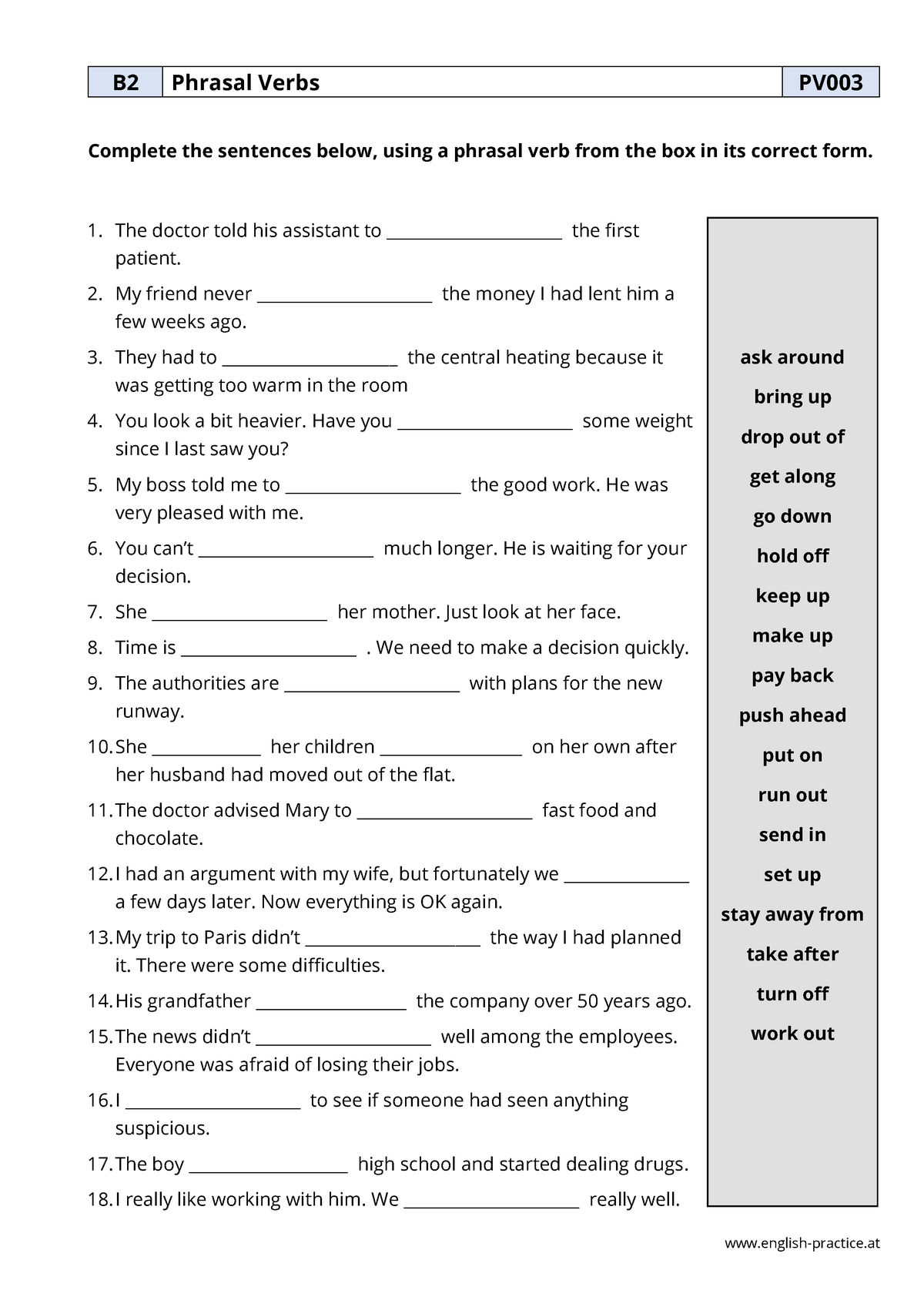 3 phrasal verbs Phrasal Verbs English practice B2 Phrasal Verbs PV 