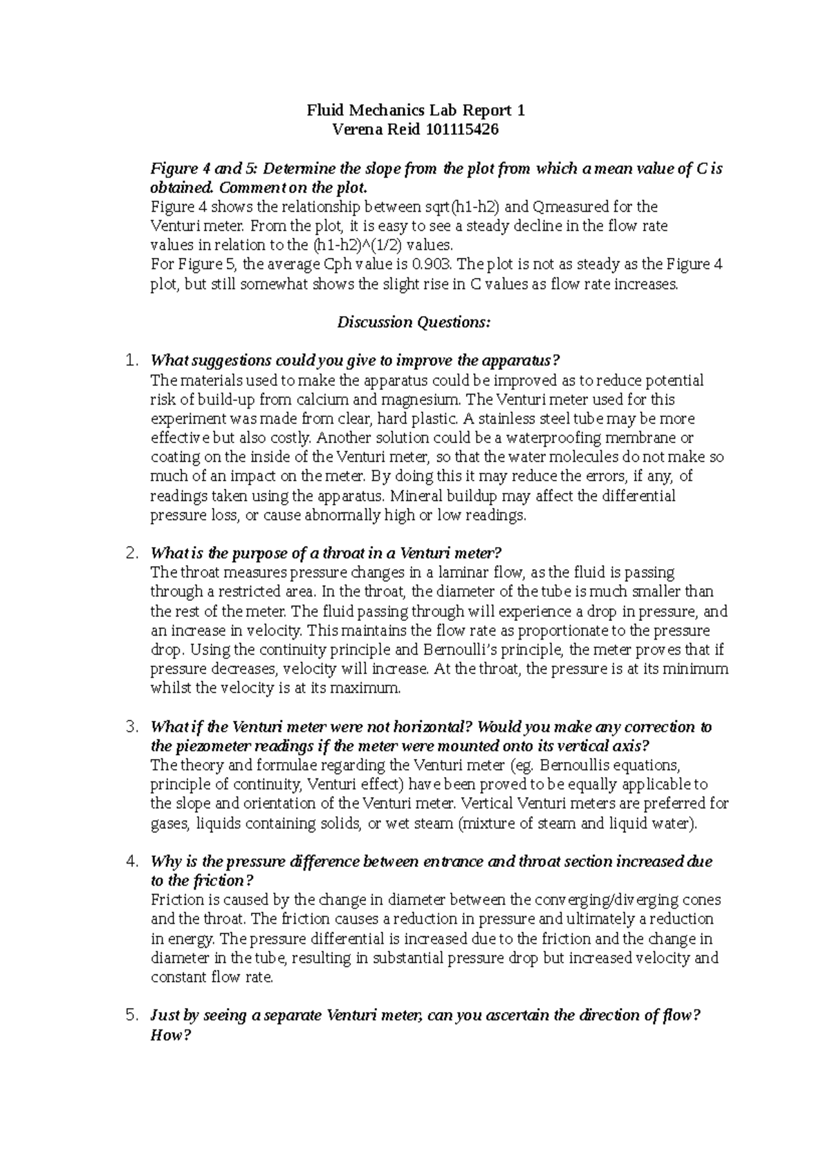 MEE2000 3 LAB 1 Report Lab 1 flow through a Venturi meter B57DA67