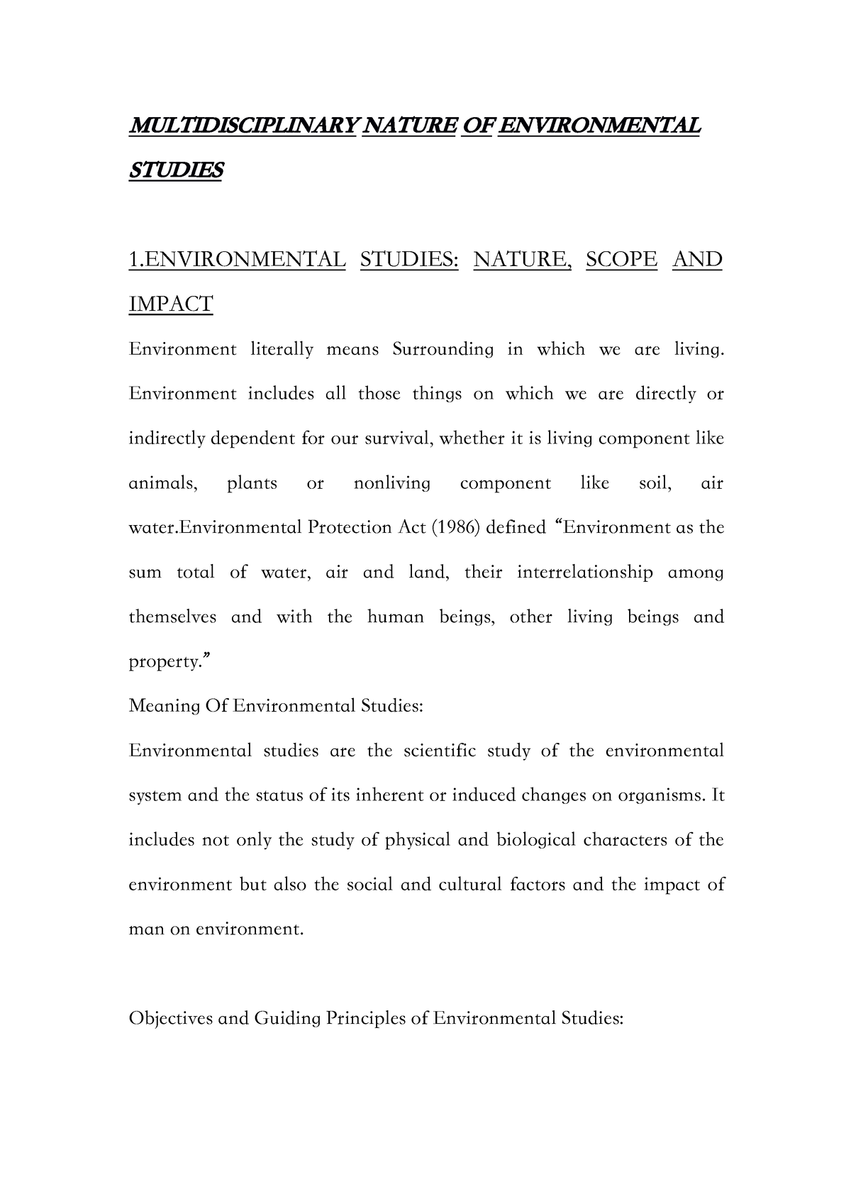 write an essay on multidisciplinary nature of environmental studies