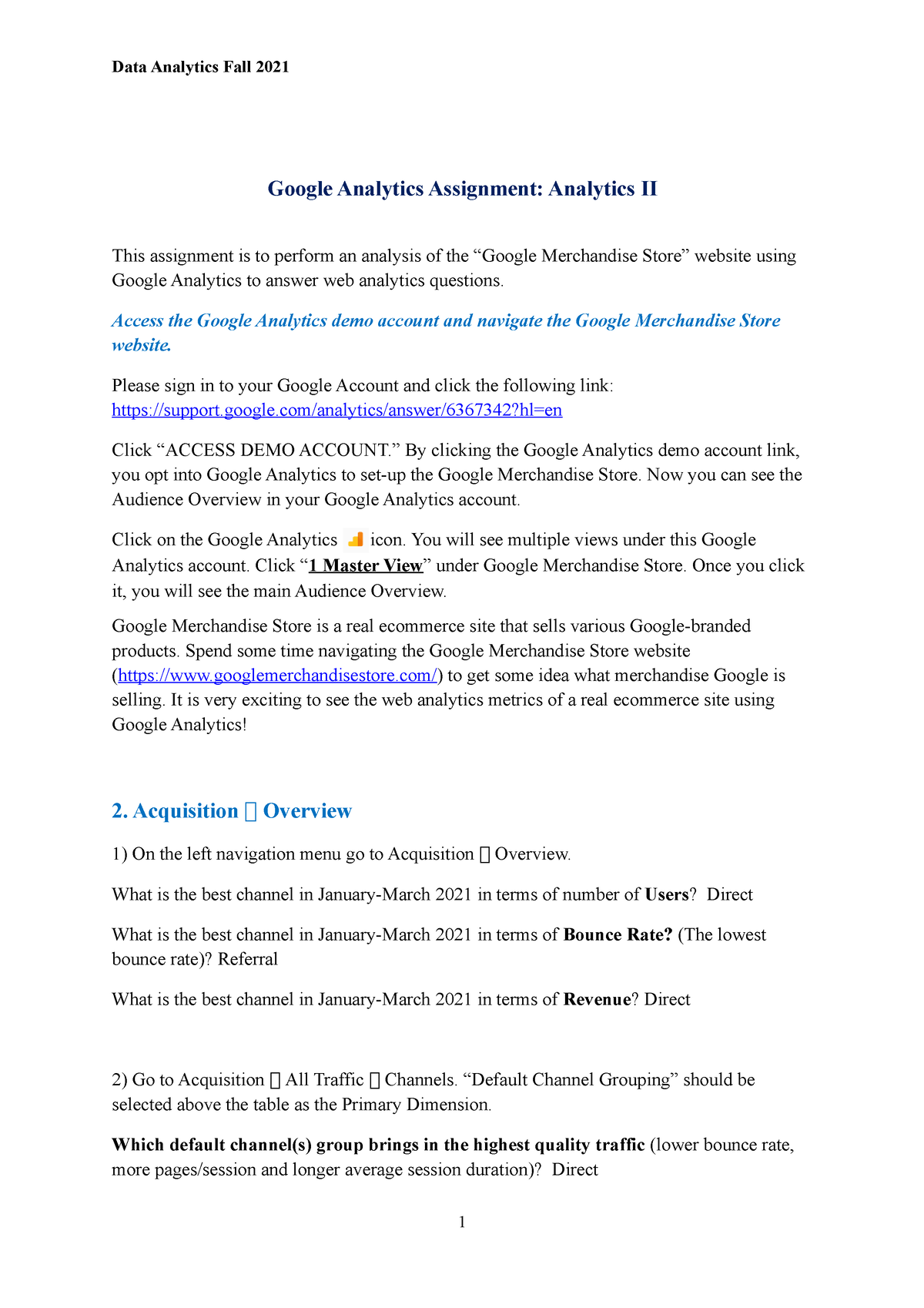 google analytics assignment 2 answers