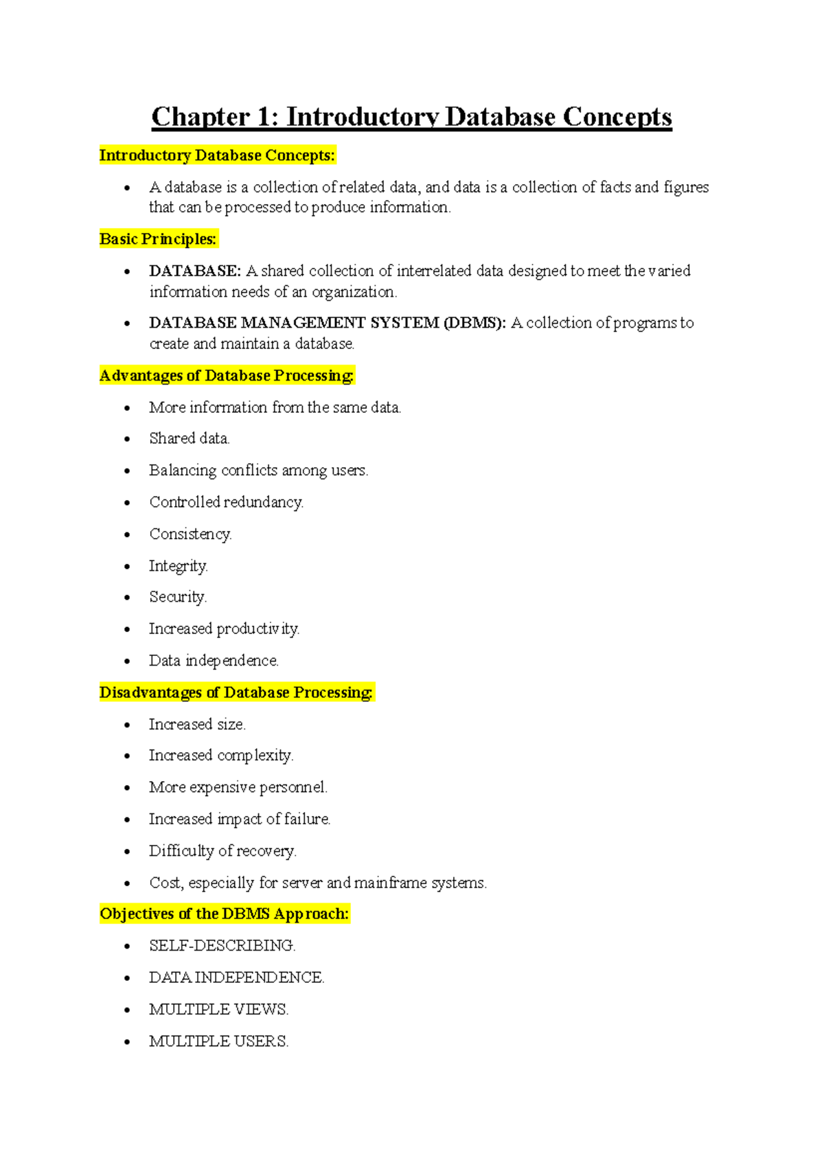 CHP1 - Chapter 1: Introductory Database Concepts Introductory Database ...