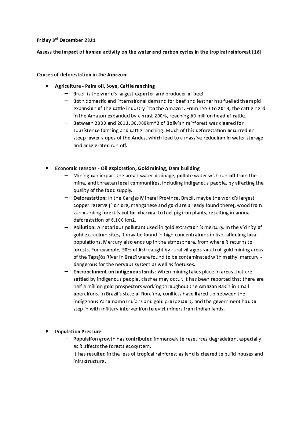 ocr a level geography amazon rainforest case study