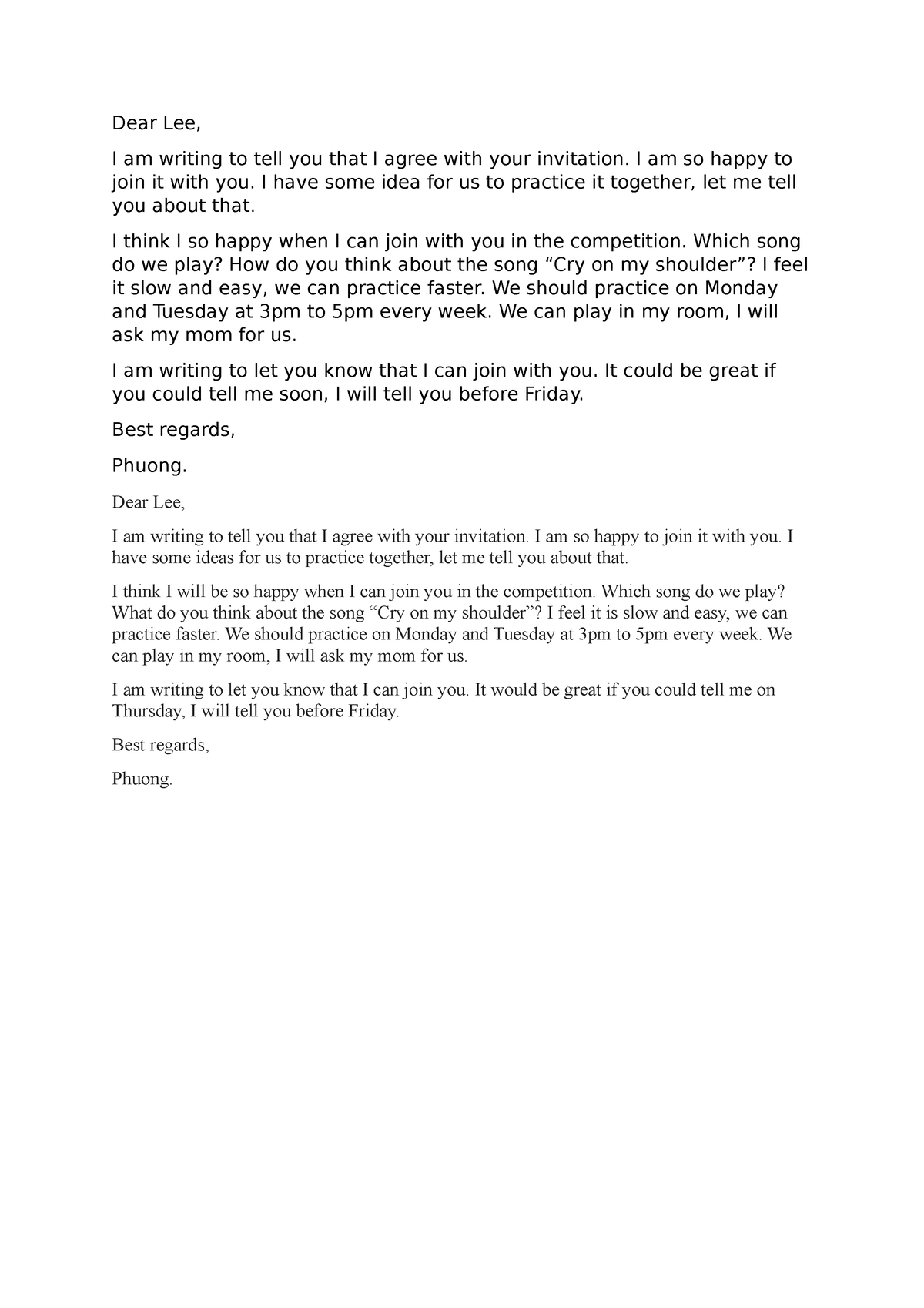 Dear Lee - 01659845123 - Dear Lee, I am writing to tell you that I ...