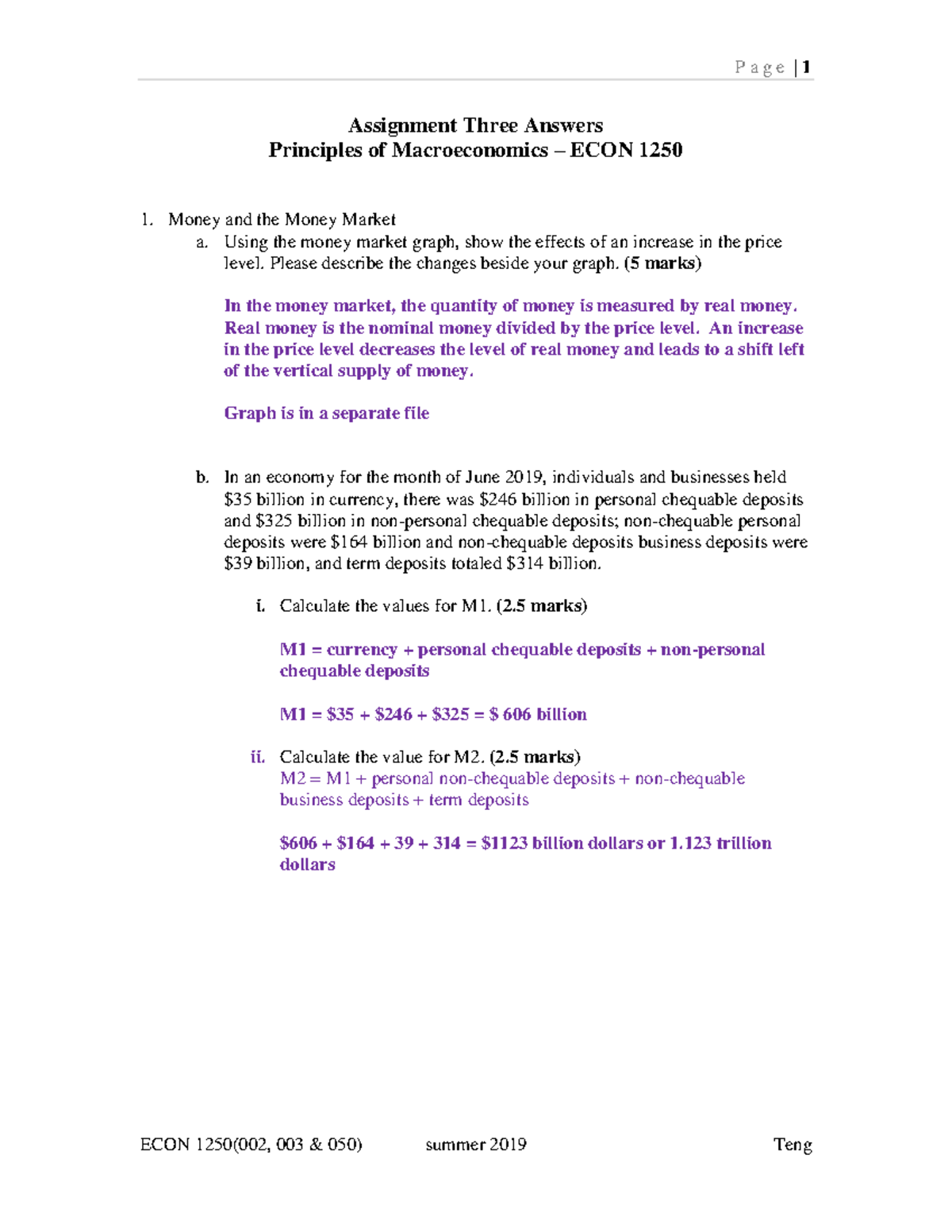 1250 Asnwer Key Assigment 3 - Page Assignment Three Answers Principles ...