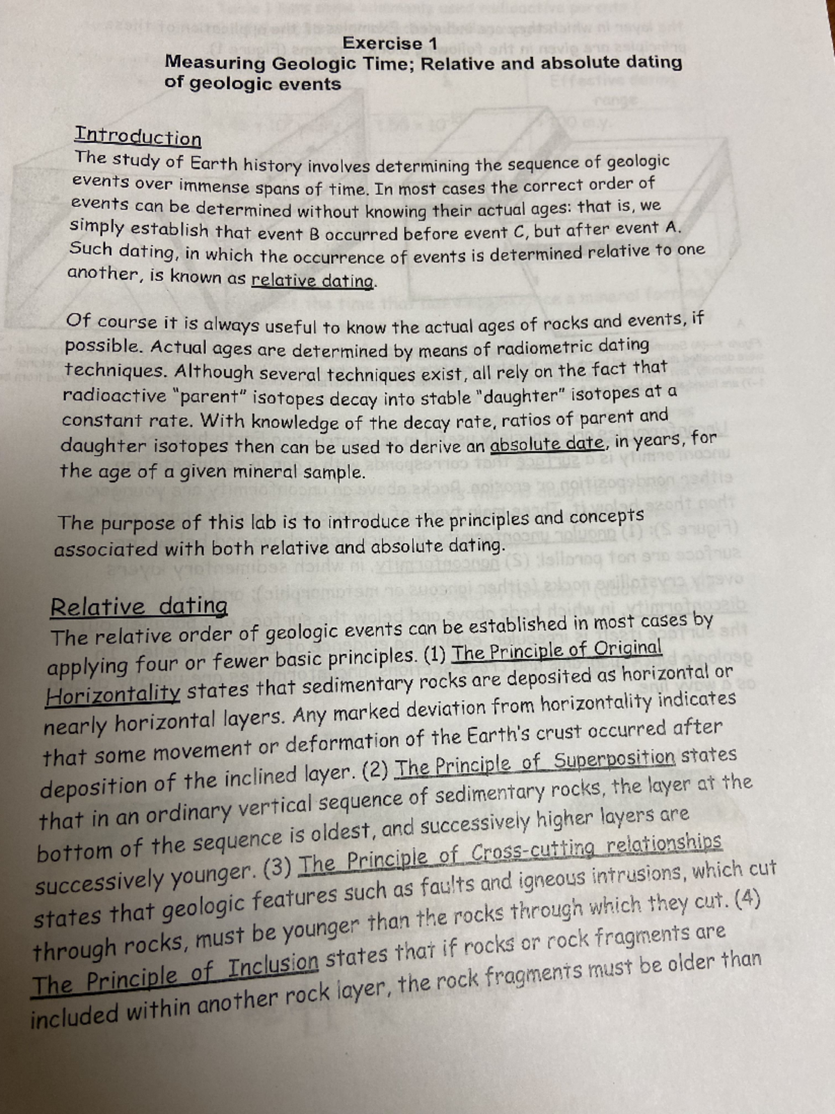 History of earth and lab notes - Exercise 1 Measuring Geologic Relative ...