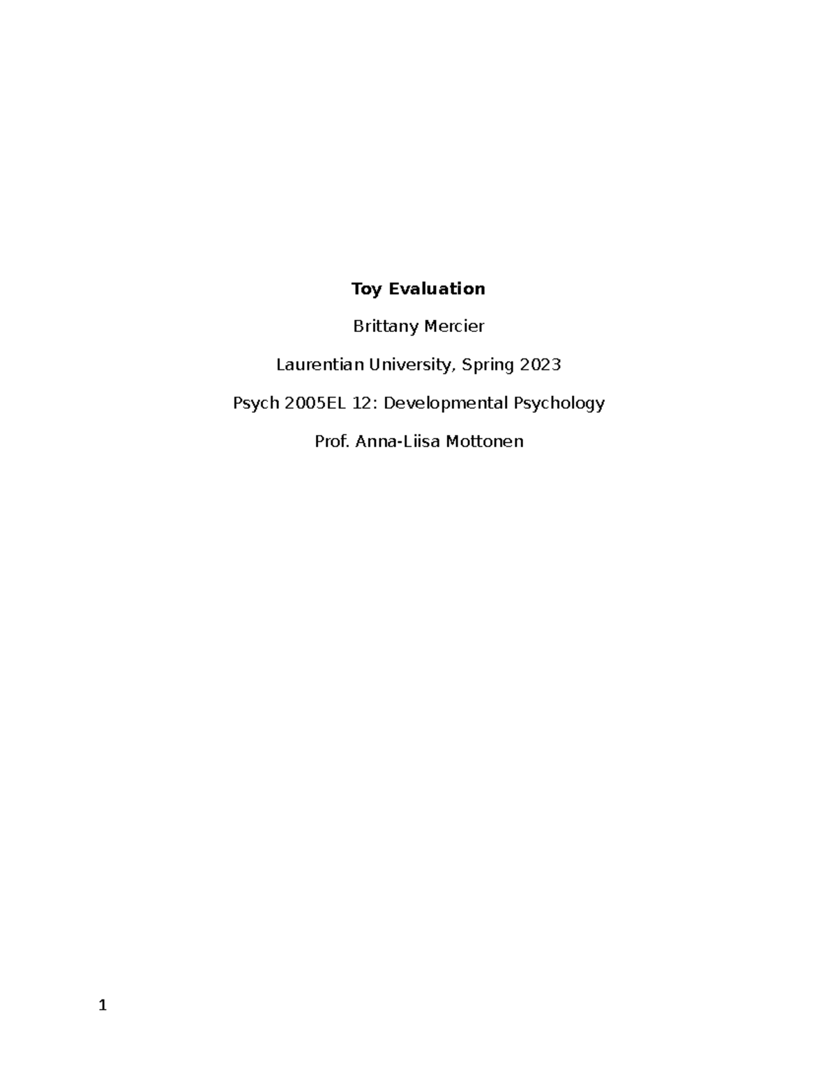Toy Evaluation assignment Toy Evaluation Brittany Mercier Laurentian