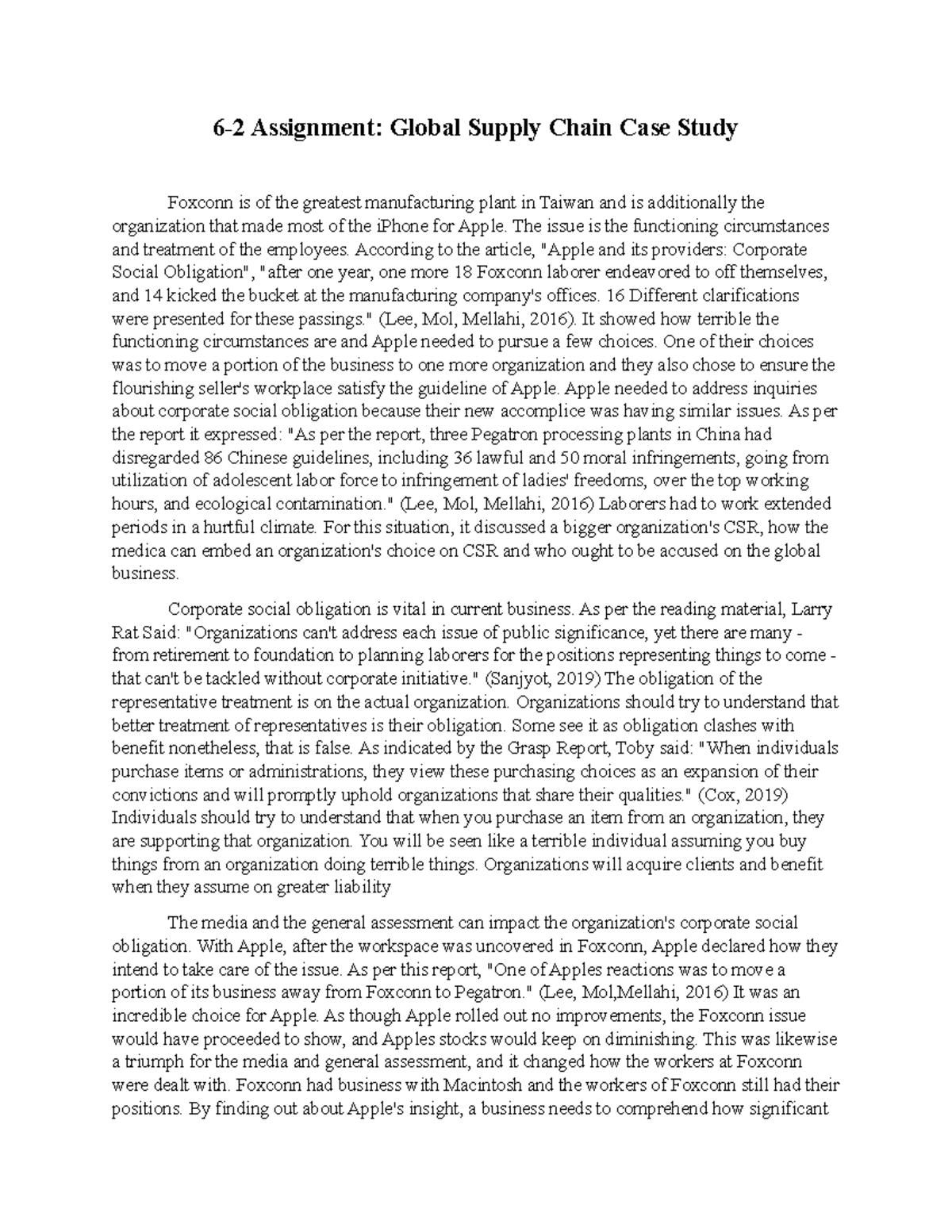 62 Assignment Global Supply Chain Case Study The issue is the