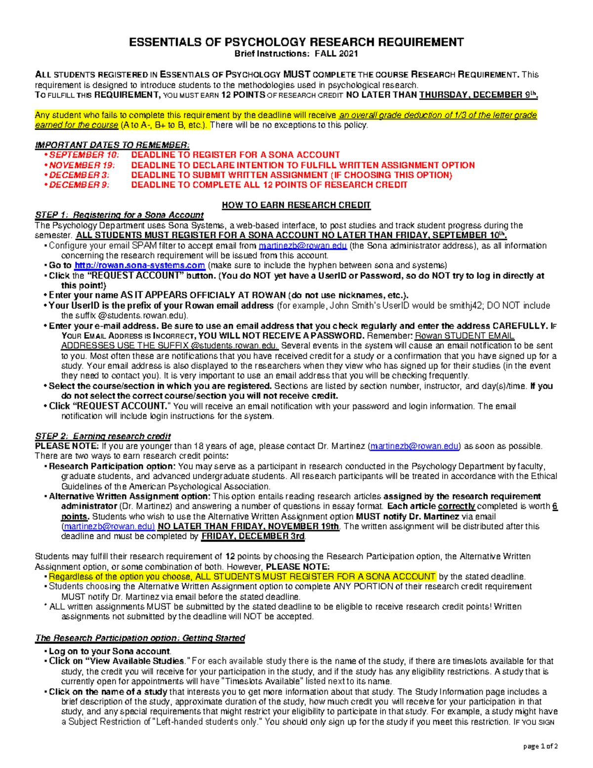 SONA Instructions Brief Fall 2021 page 1 of 2 ESSENTIALS OF