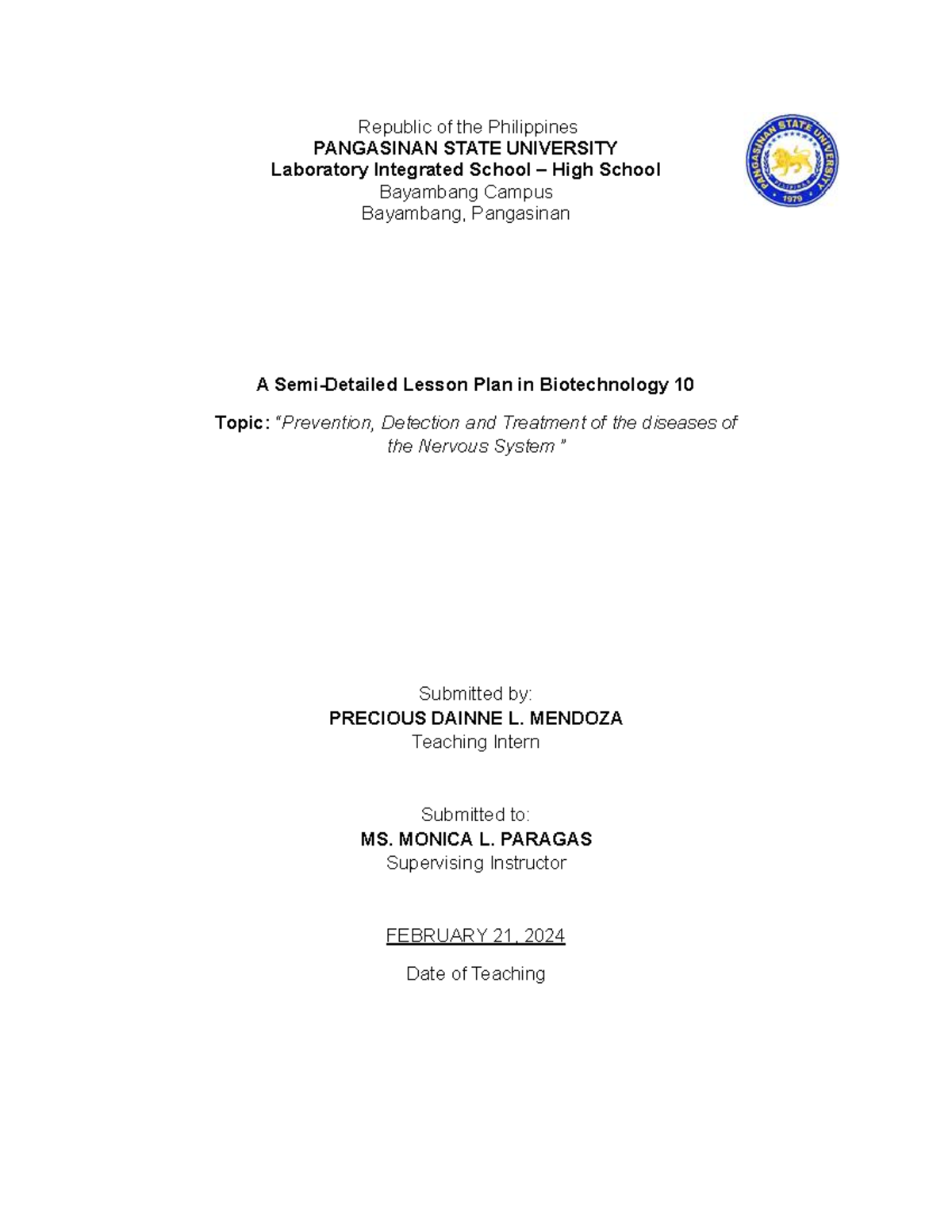Lesson-PLAN- Biology-10 - Republic of the Philippines PANGASINAN STATE ...