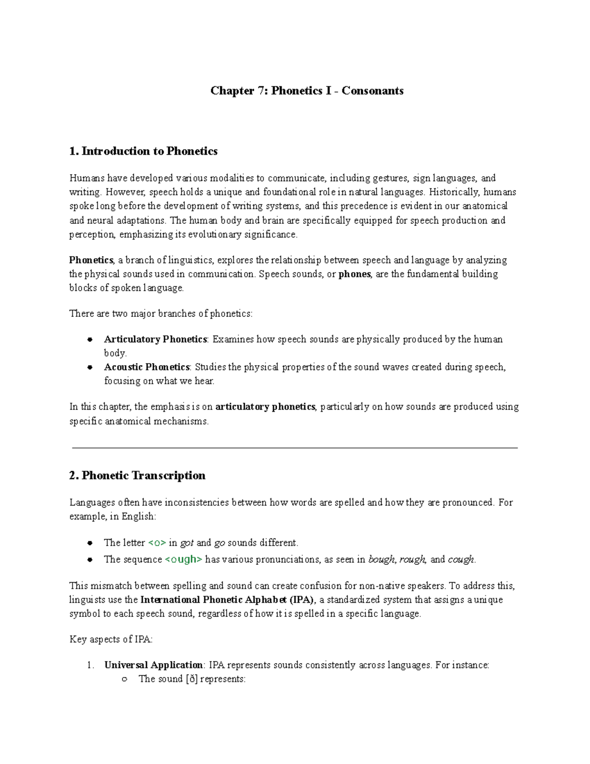 Linguistic Final Exam Notes on each chapter - Chapter 7: Phonetics I ...