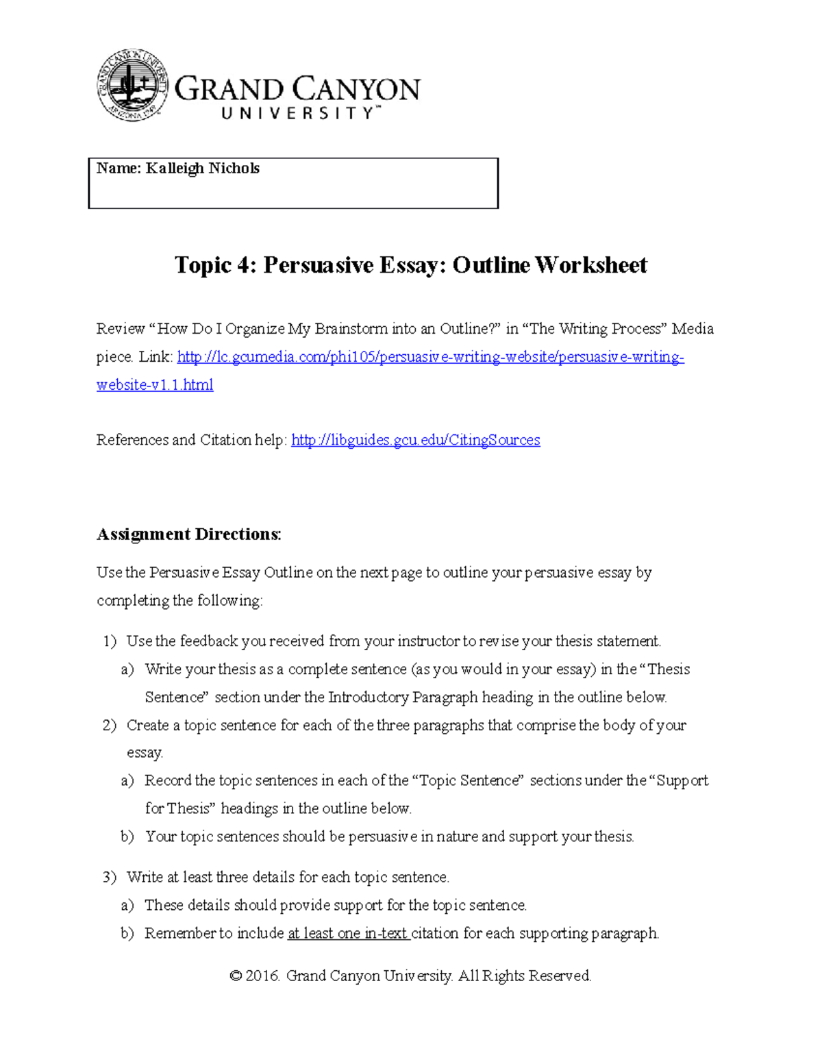 Argumentative Essay Outline Worksheet