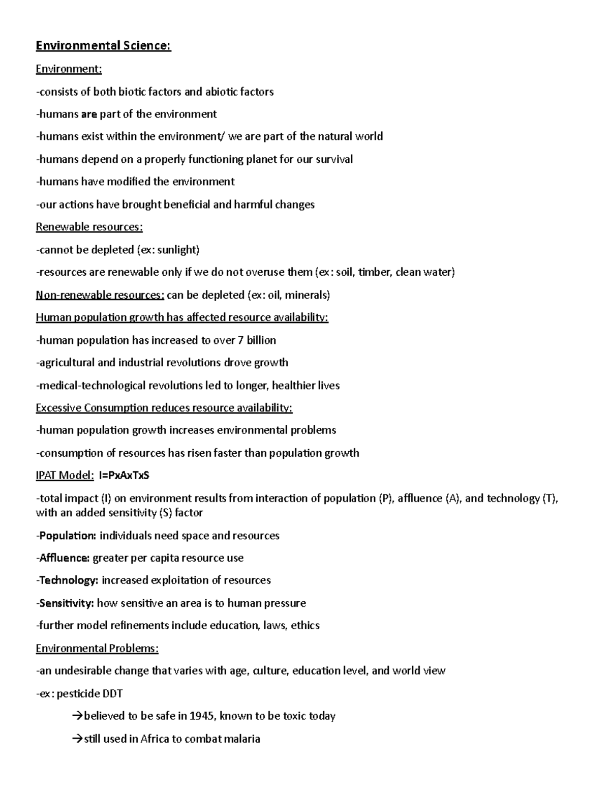 Lecture notes, lecture all - Environmental Science: Environment: of ...