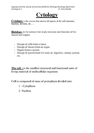 Lec 4 - Histology - Histology and Cytology - Studocu