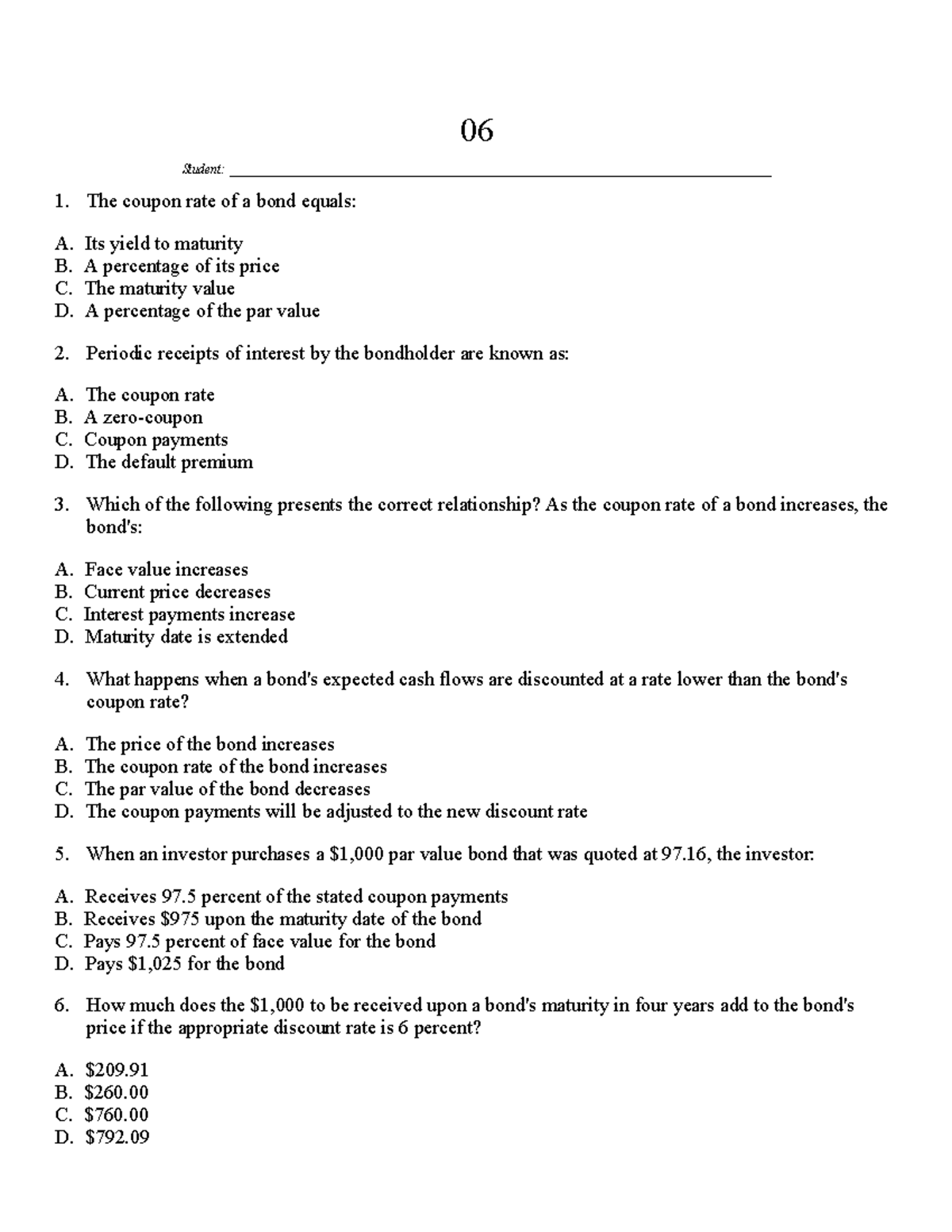 Valuation of Money Test bank questions 06 Studocu