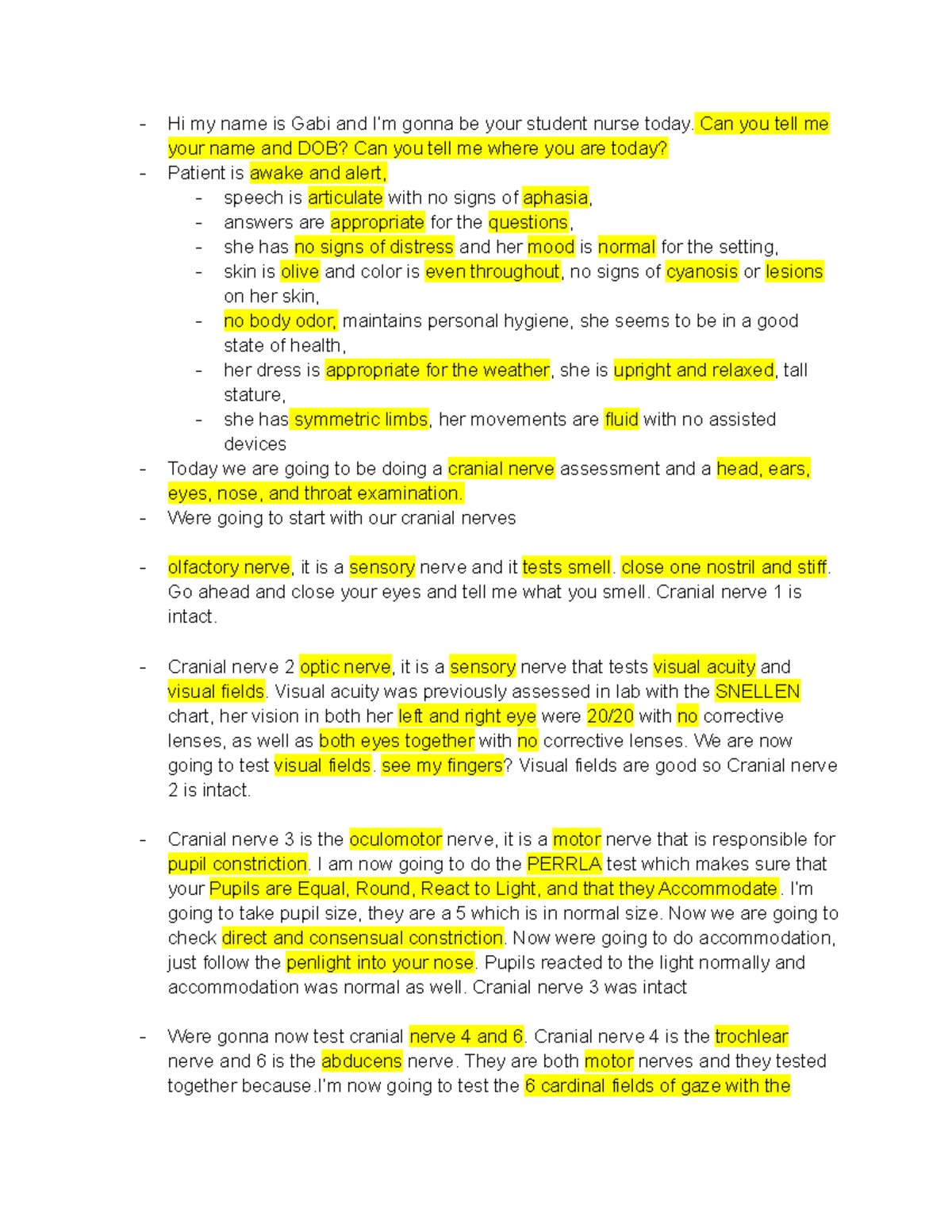 Midterm script - Hi my name is Gabi and I’m gonna be your student nurse ...