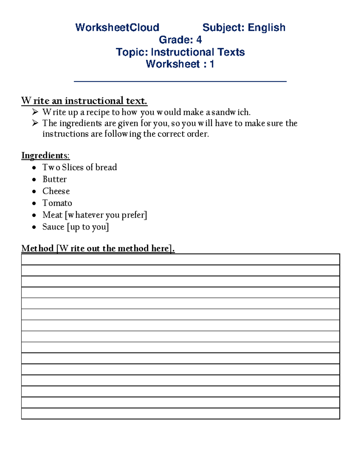 WSC Grade 4 Instructional Texts WS1 - WorksheetCloud Subject: English ...