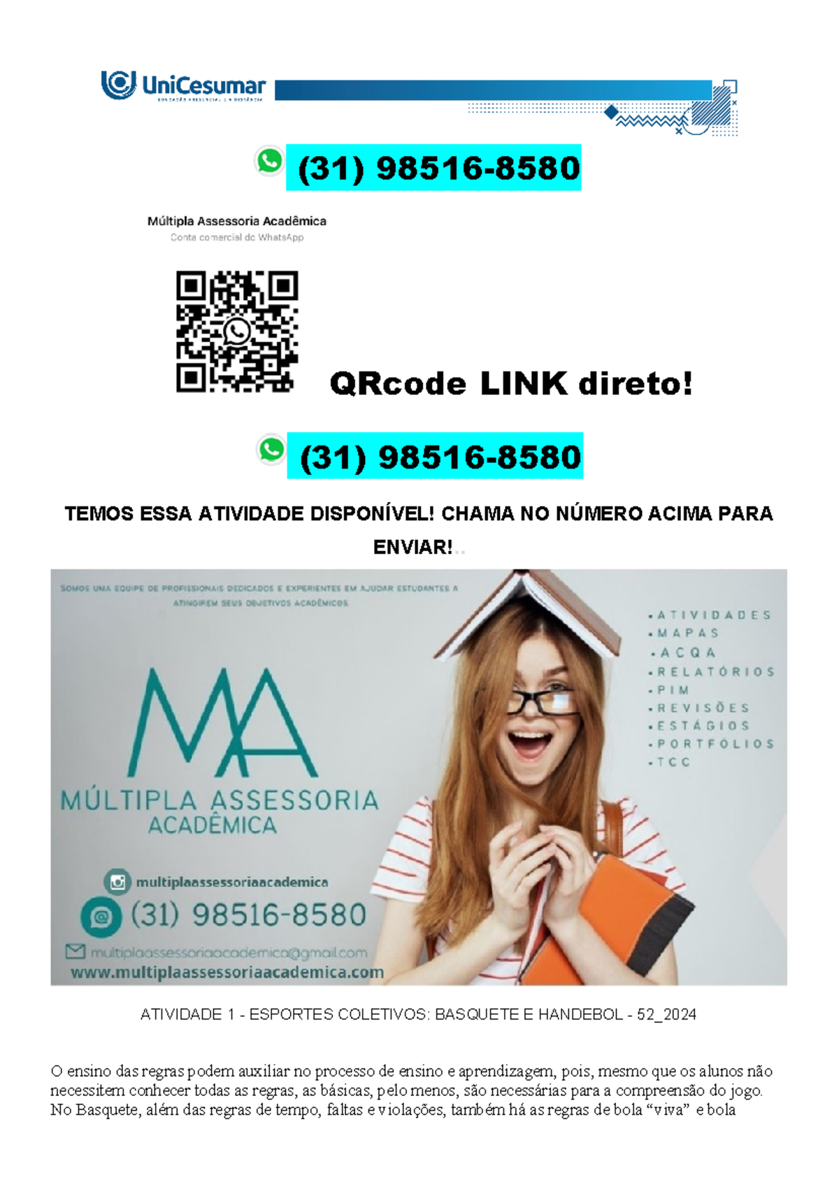 Atividade 1 - Esportes Coletivos Basquete E Handebol - 52 2024 - 4 ...