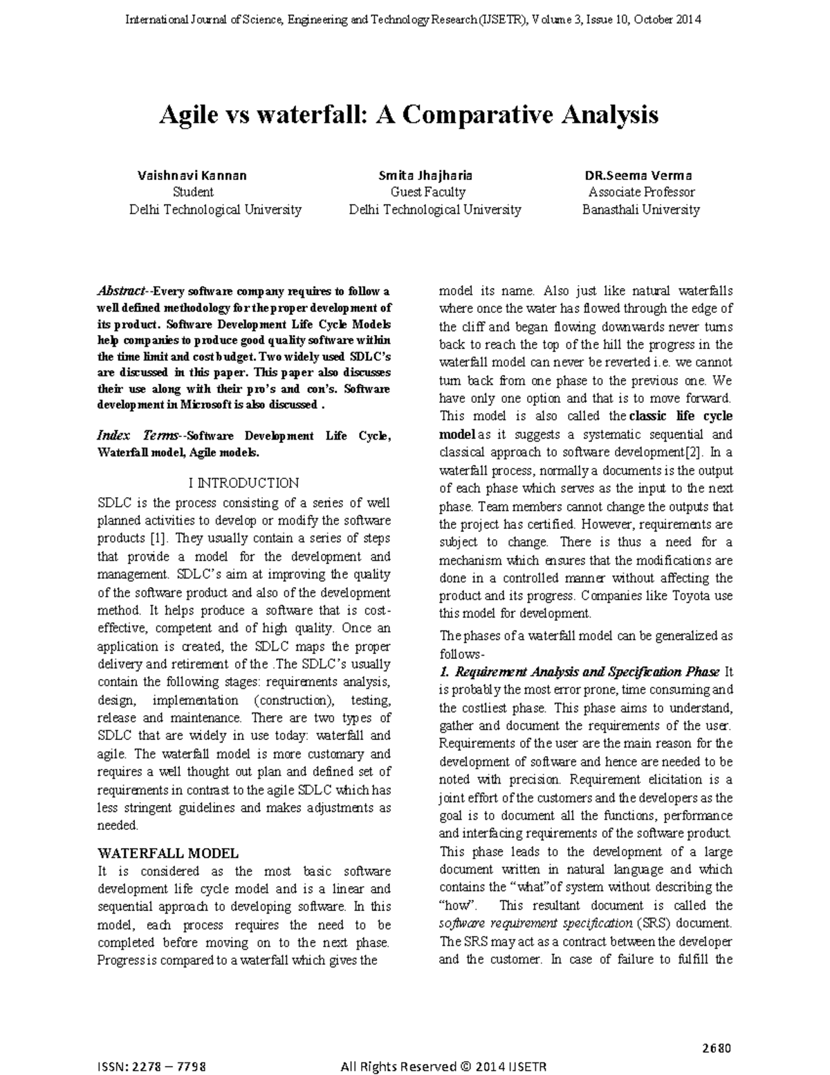 Kannan et al 2014 - Ijsetr - Agile vs waterfall - a comparative ...