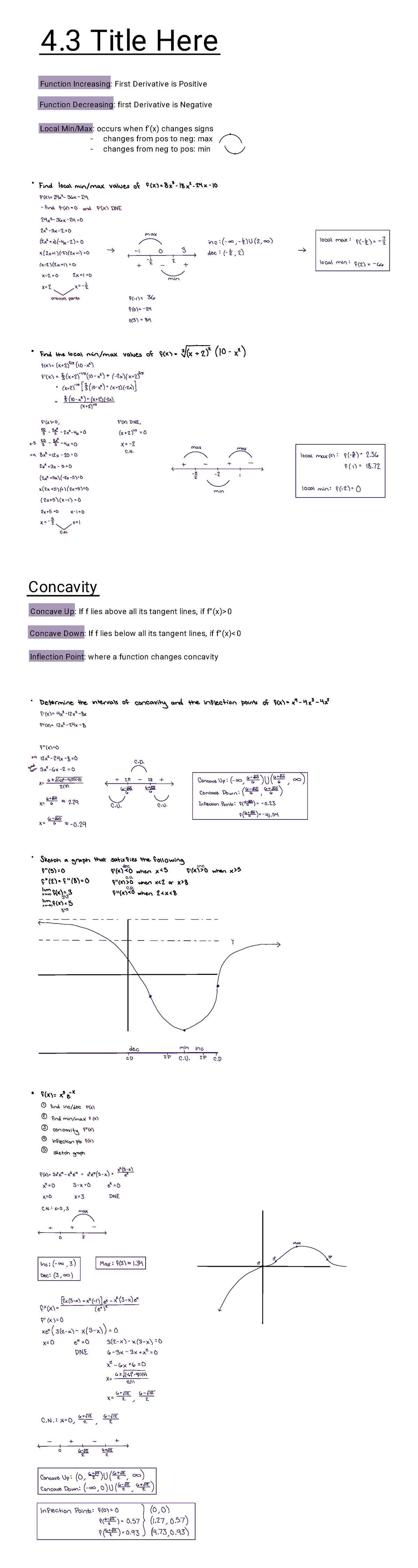 4-3 Using First and Second Derivatives in Graphing - Function ...