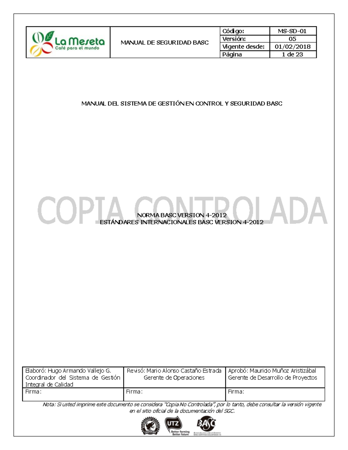 Manual DE Seguridad BASC Manual DEL Sistema DE Gestión EN Control Y ...