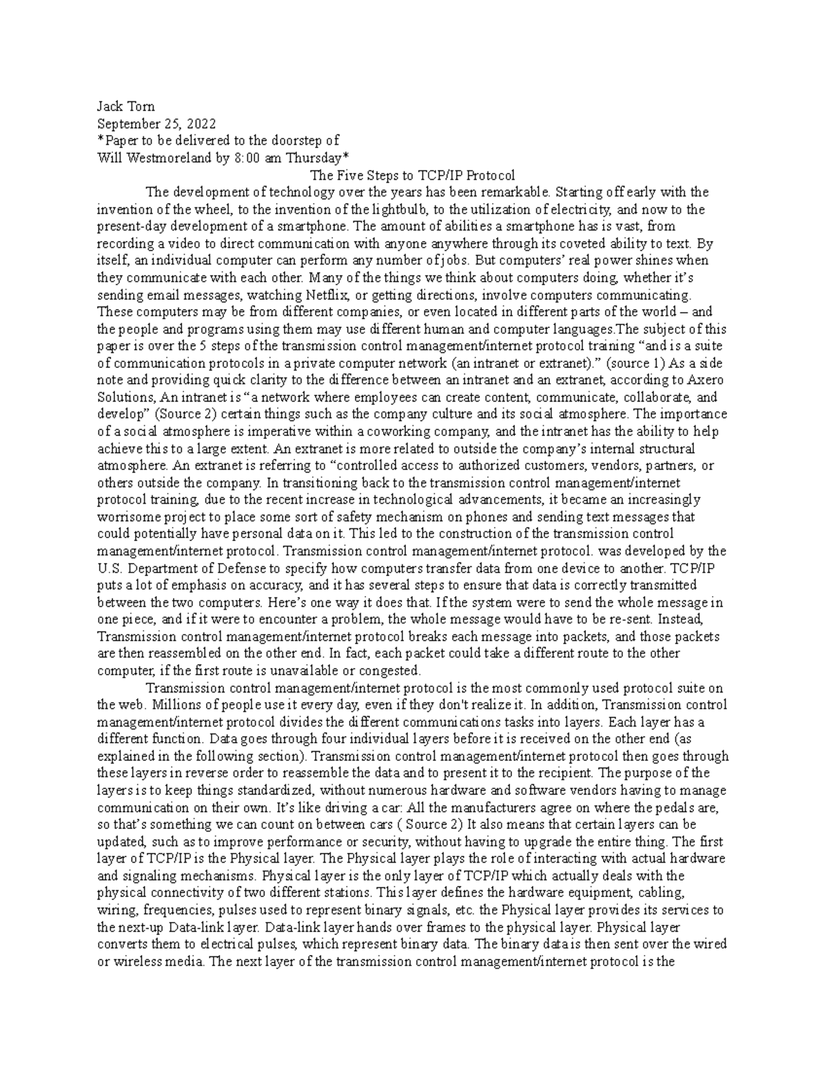 TCP IP paper - Essay about the TCP/IP protocol in texting and more ...