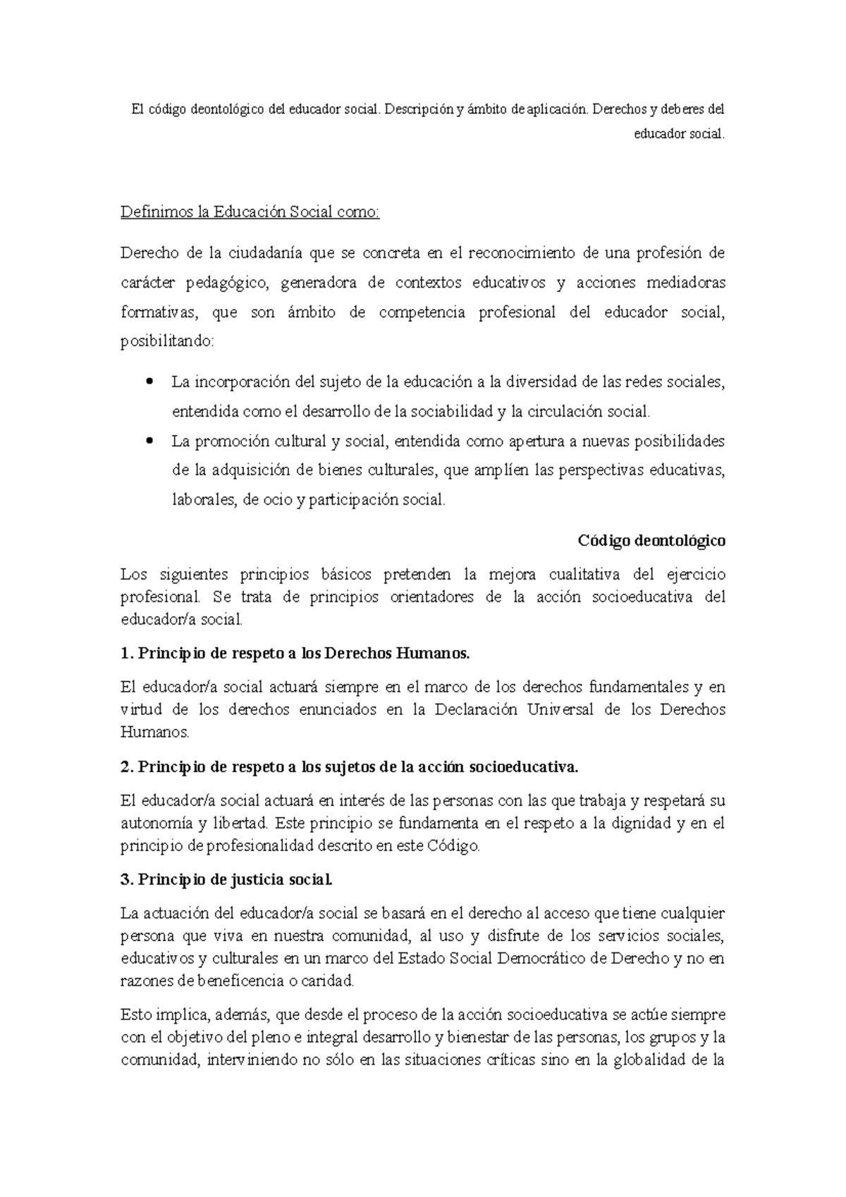 Eduso - El código deontológico del educador social. Descripción y ...