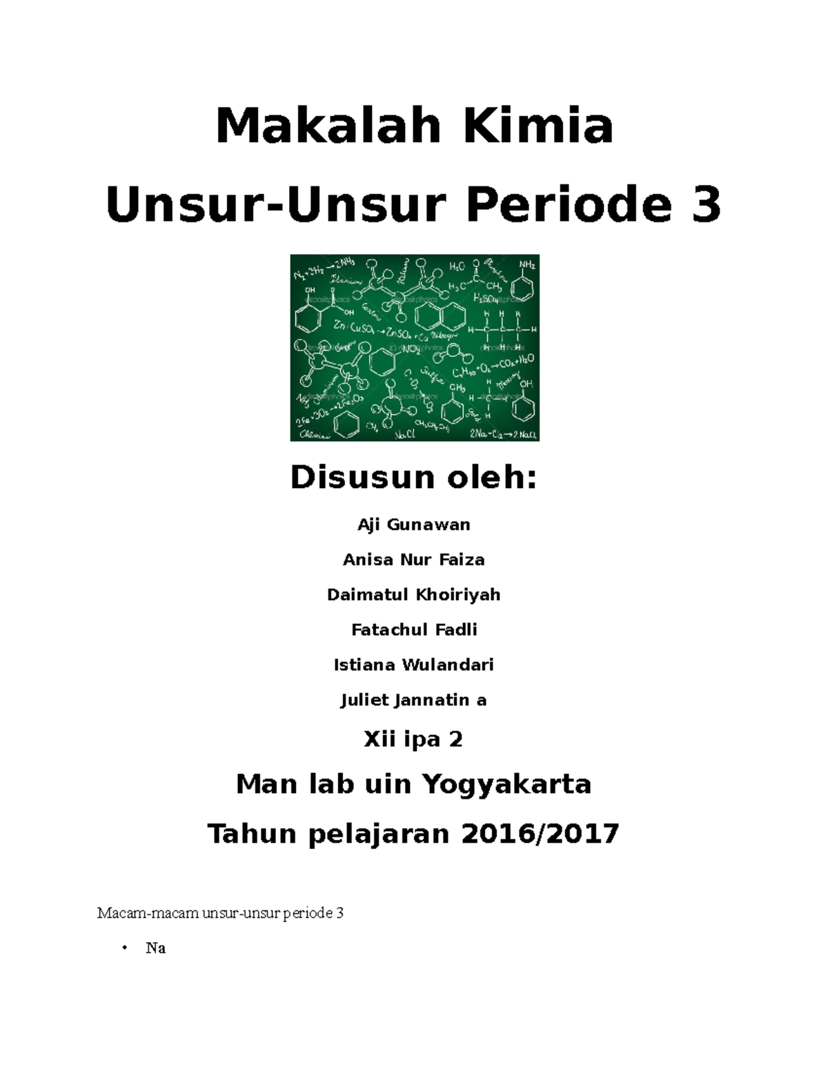Makalah Unsur Periode Ke 3 Disusun oleh Man lab uin Yogyakarta