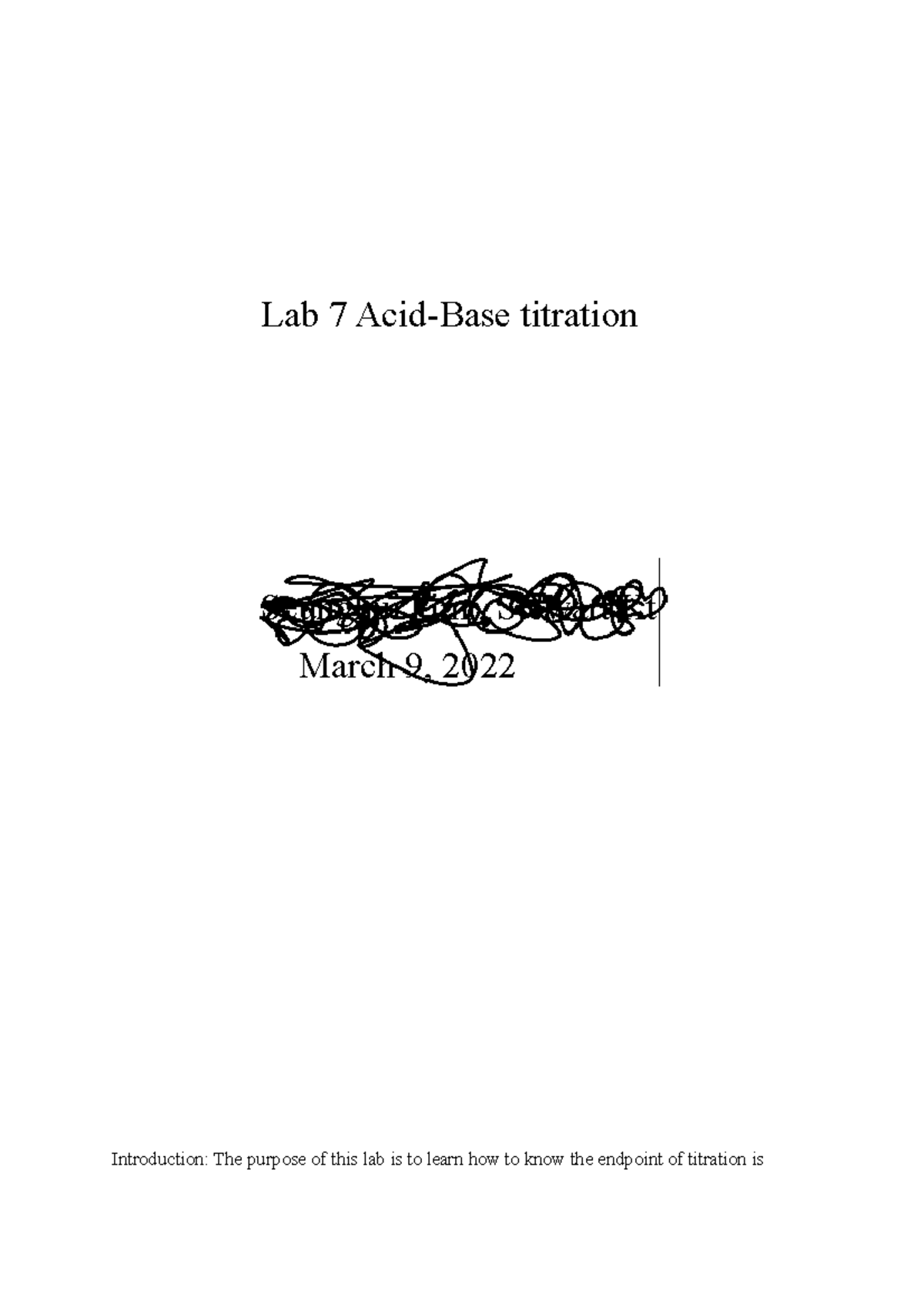 Lab 7 Experiment of Acidbase titration Lab 7 AcidBase titration