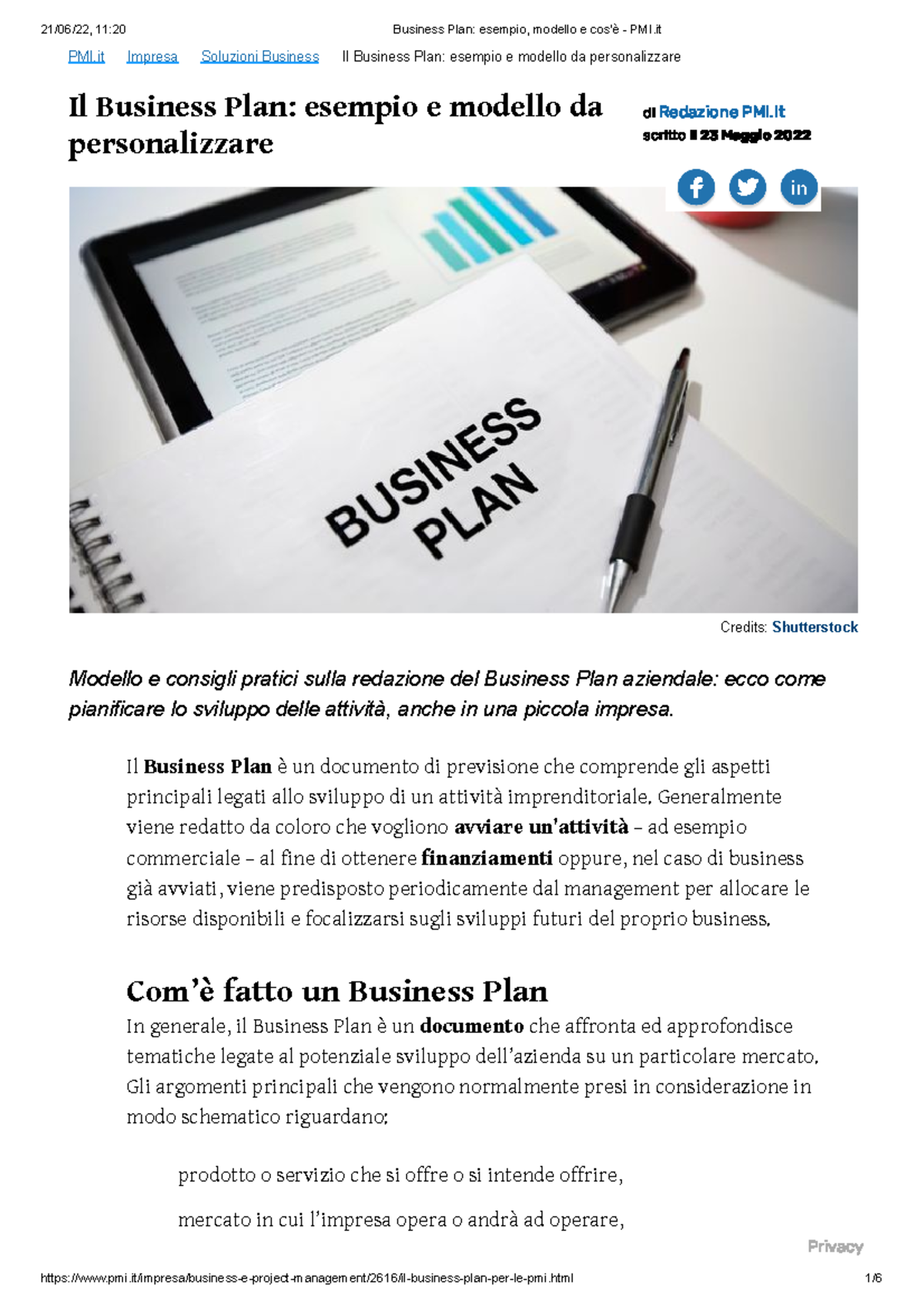 descrizione dell'impresa business plan esempio