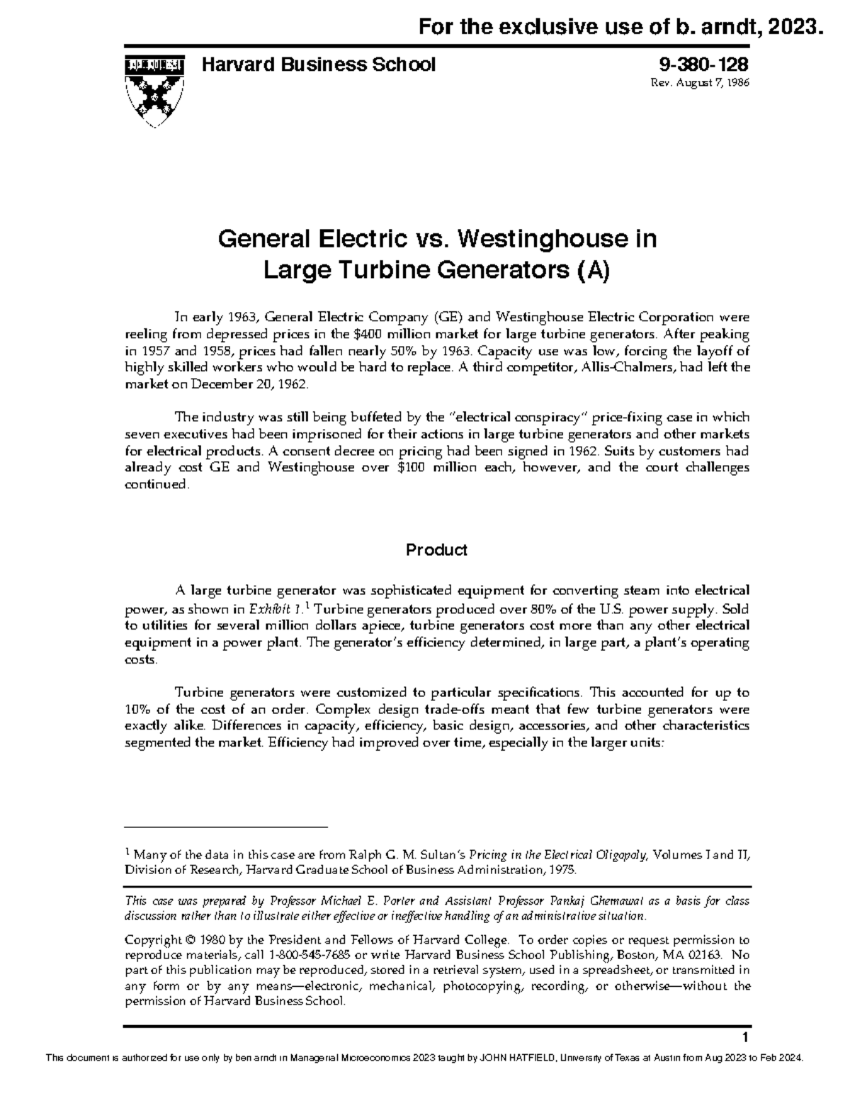 GE v Westinghouse HBS case Harvard Business School 9380 Rev