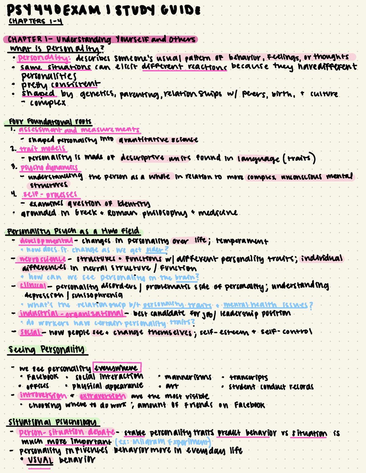 PSY440 Exam 1 Study Guide - PSYM4OEXAM I STUDY GUIDE CHAPTERS 1 - 4 ...