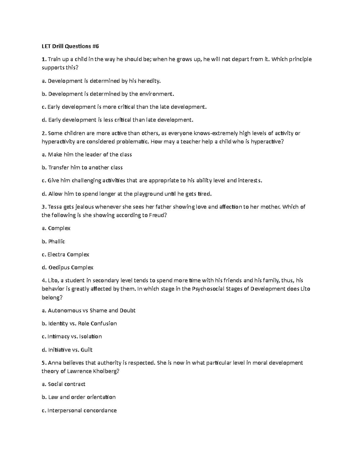 LET Drill Questions #6 - Train up a child in the way he should be; when ...