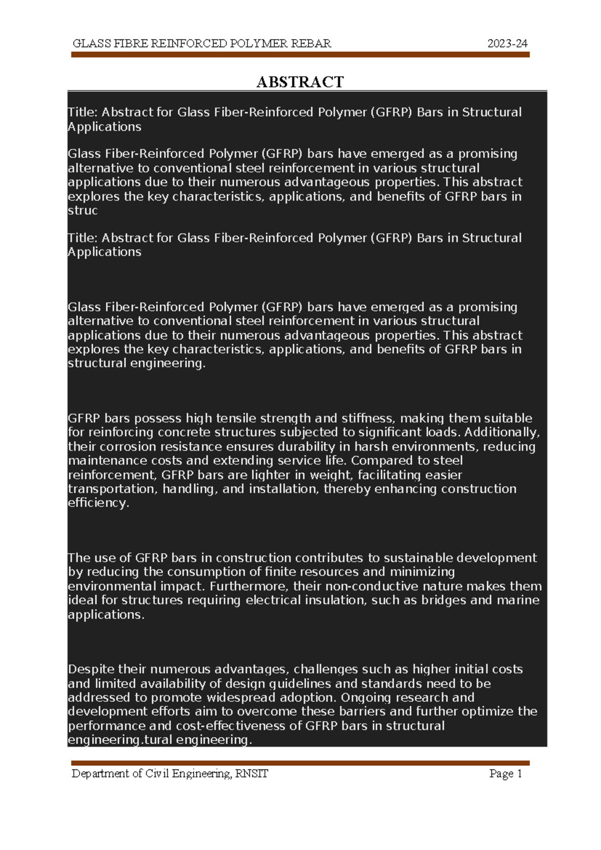 seminor report FINAL - ABSTRACT Title: Abstract for Glass Fiber ...