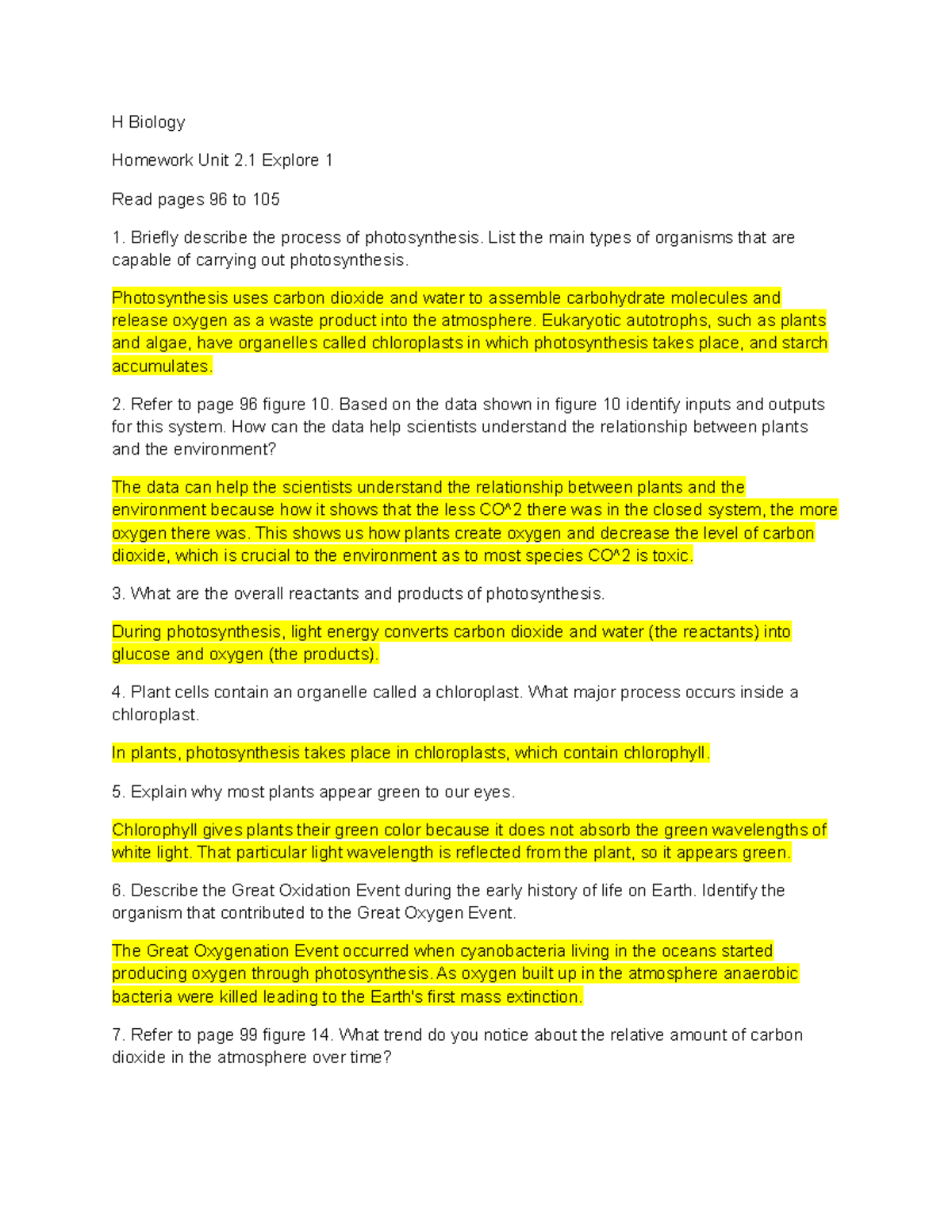 Bio unit 2.1 explore 2,3 - H Biology Homework Unit 2 Explore 1 Read ...