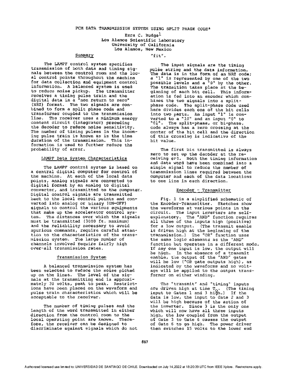 PCM Data Transmission System Using Split Phase Code PCMDATA TRANSMISSION SYSTEMUSING SPLIT