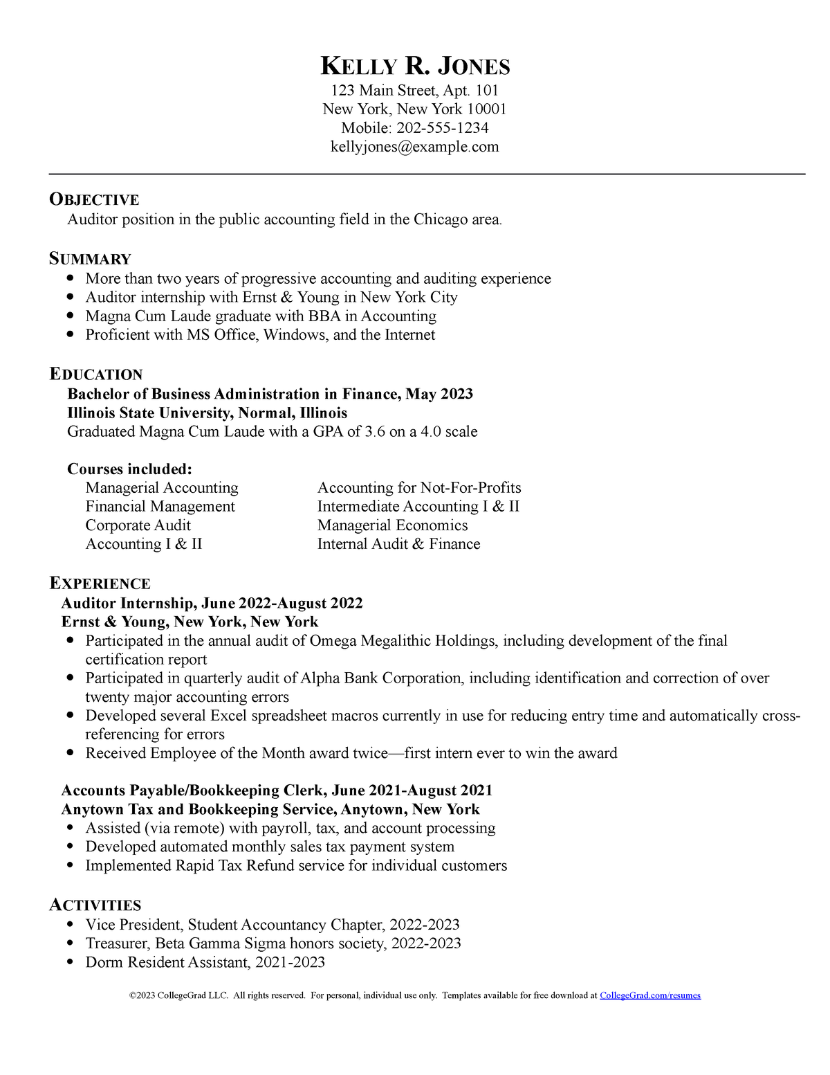 Accounting-resume-template - KELLY R. JONES 123 Main Street, Apt. 101 ...