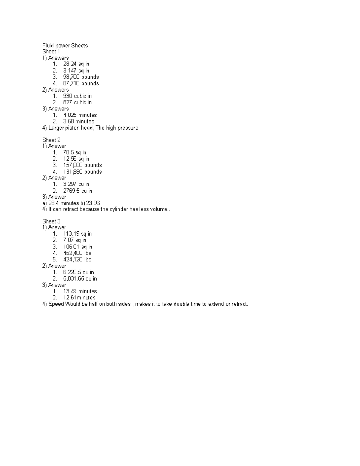 Fluid power worksheet answers Fluid power Sheets Sheet 1 Answers 28