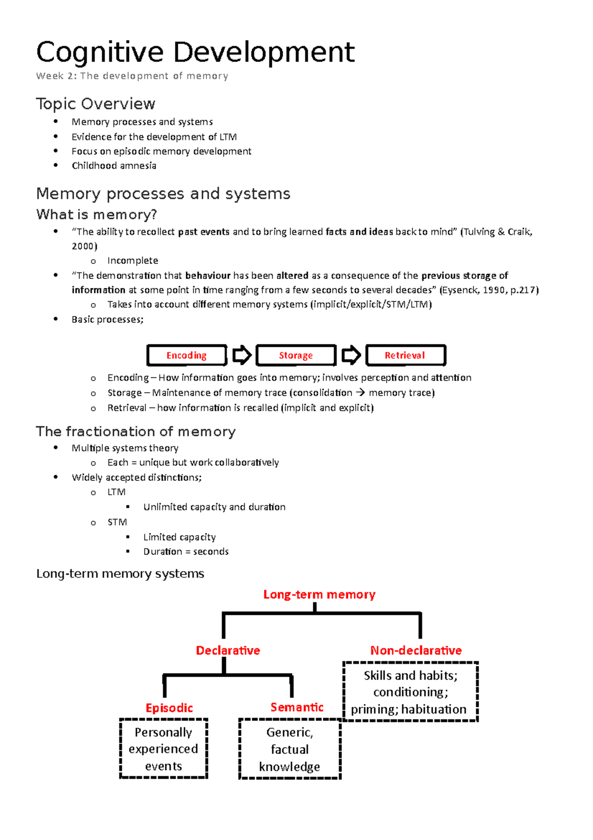 The Development Of Memory - Cognitive Development Week 2: The ...