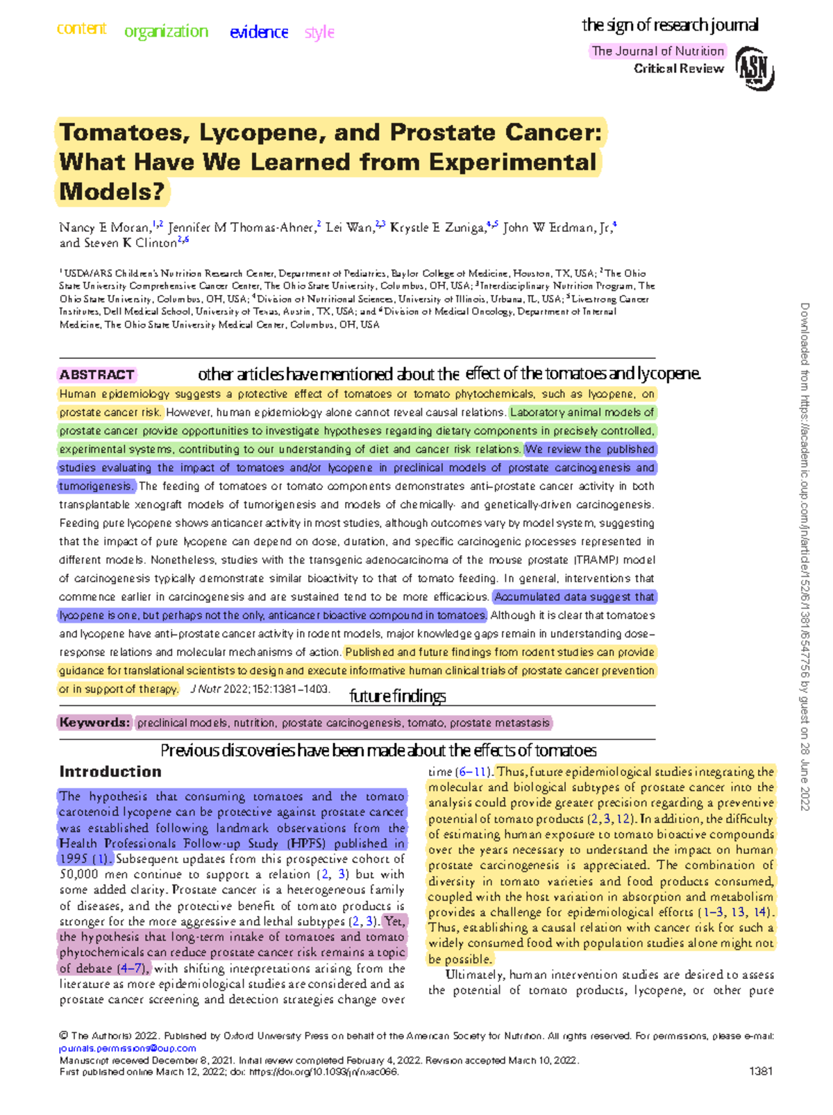 Nxac066 Tomatoes, Lycopene, and Prostate Cancer What Have We Learned