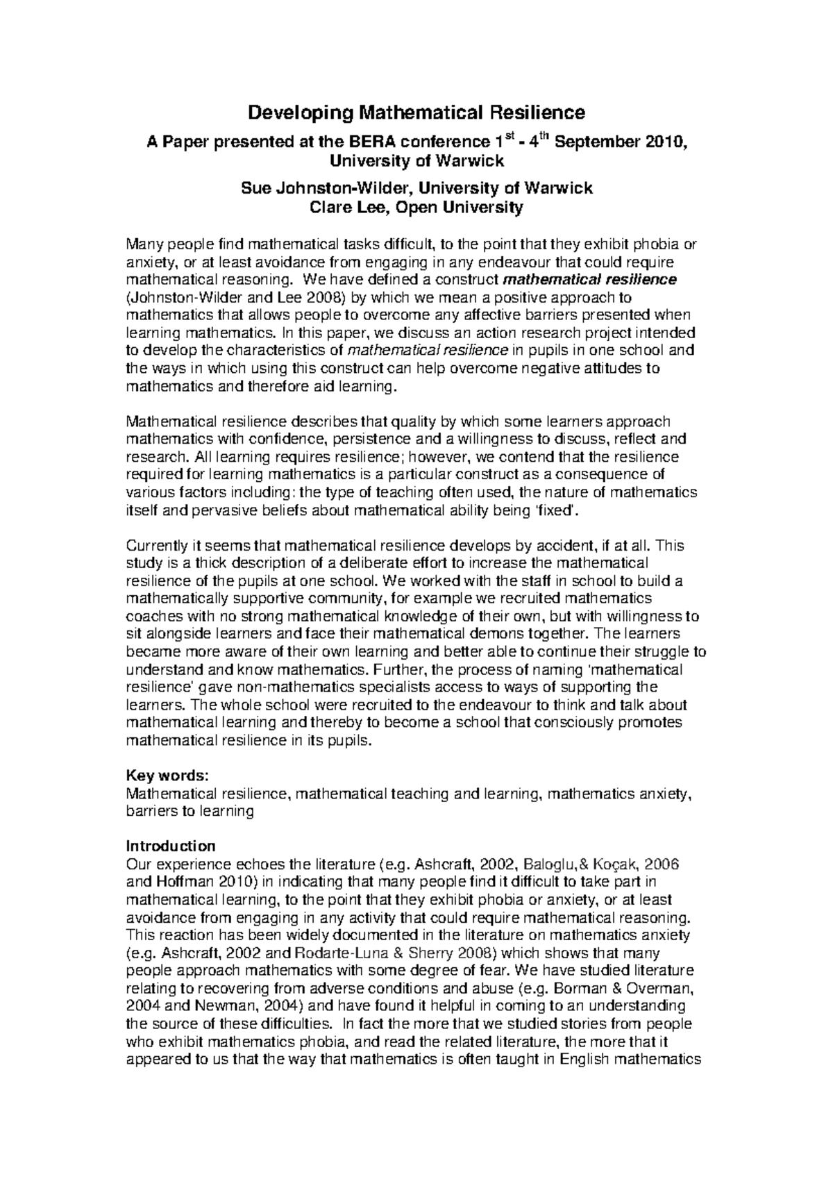 3C23606 C - Yes - Developing Mathematical Resilience A Paper presented ...