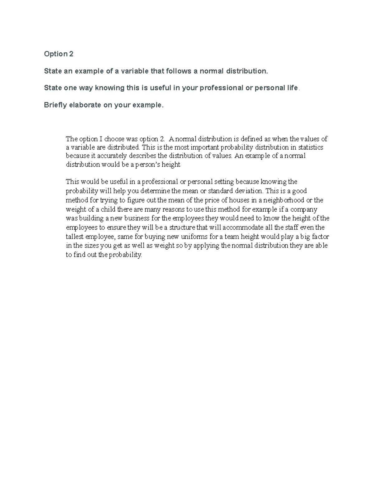 Mat232 week 4 discussion - Option 2 State an example of a variable that ...
