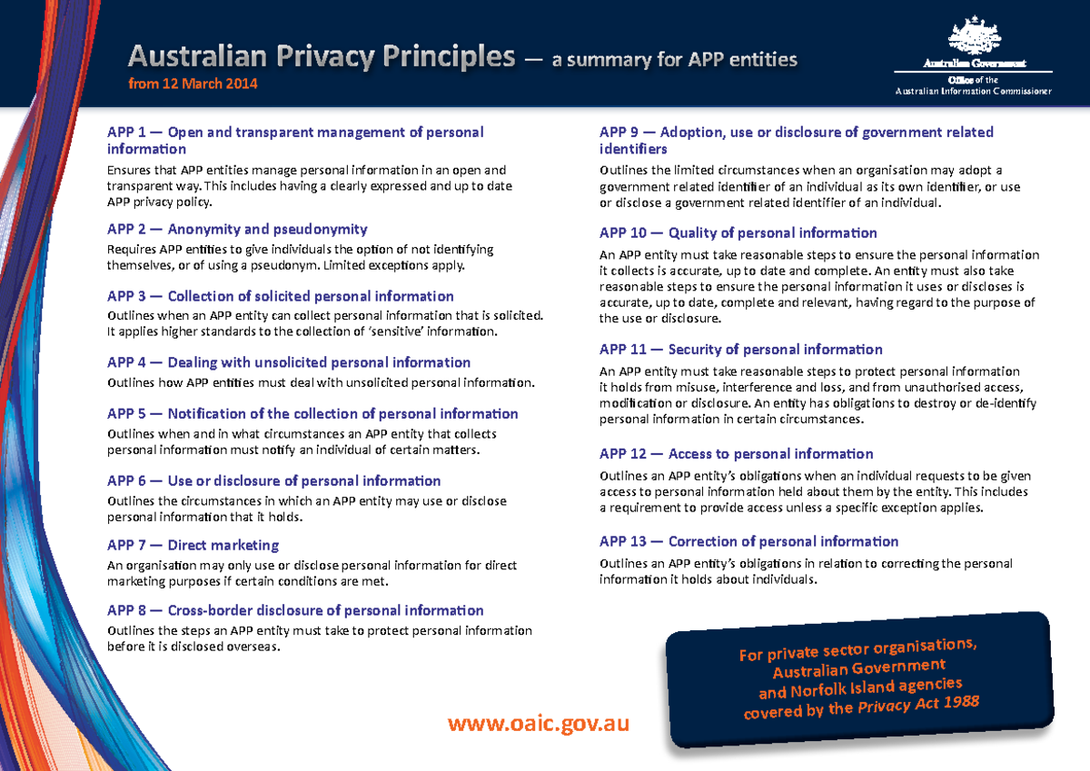App quick reference tool - Australian Privacy Principles — a summary ...