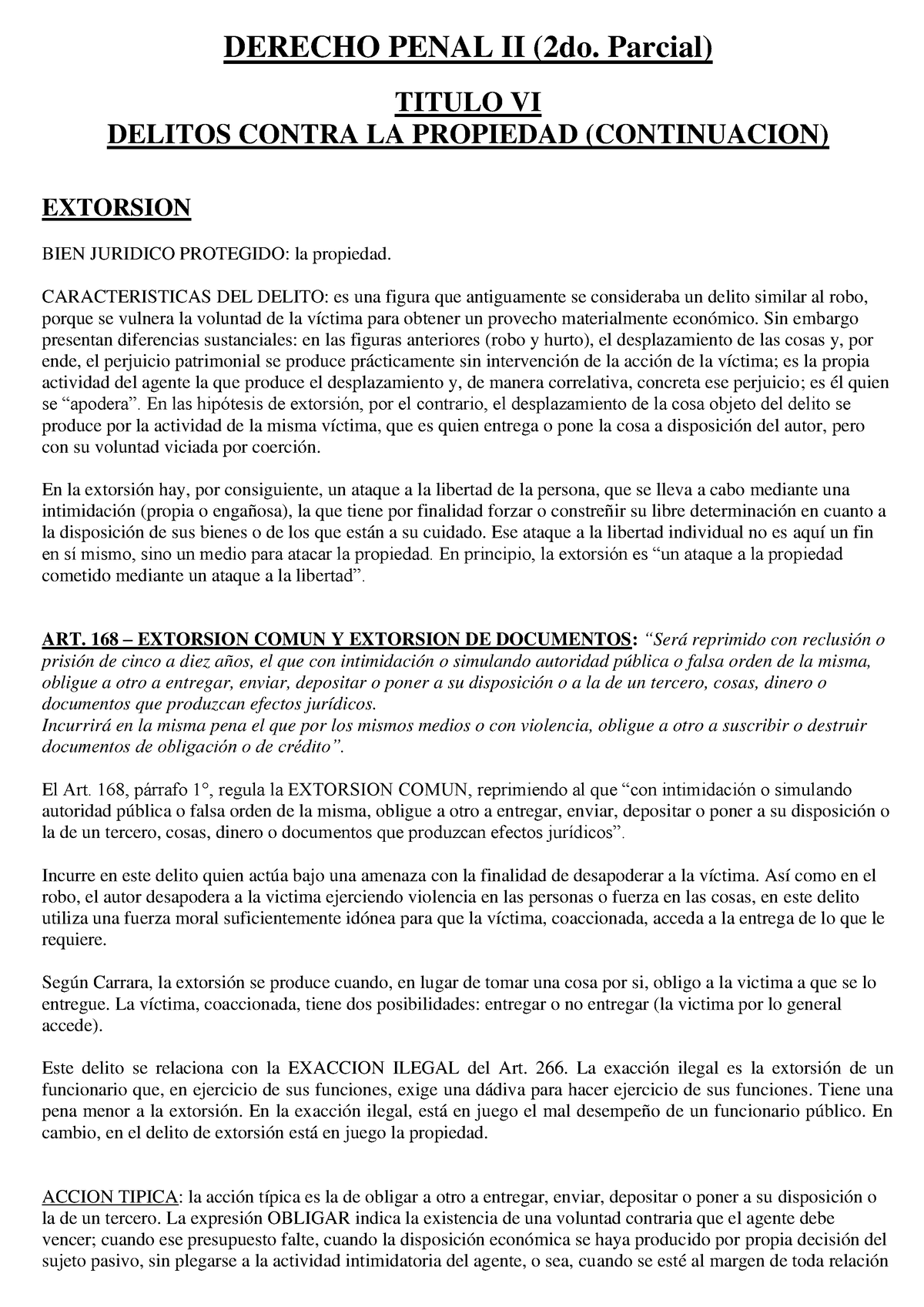 Derecho Penal II Parcial Do DERECHO PENAL II Do Parcial TITULO VI DELITOS CONTRA LA